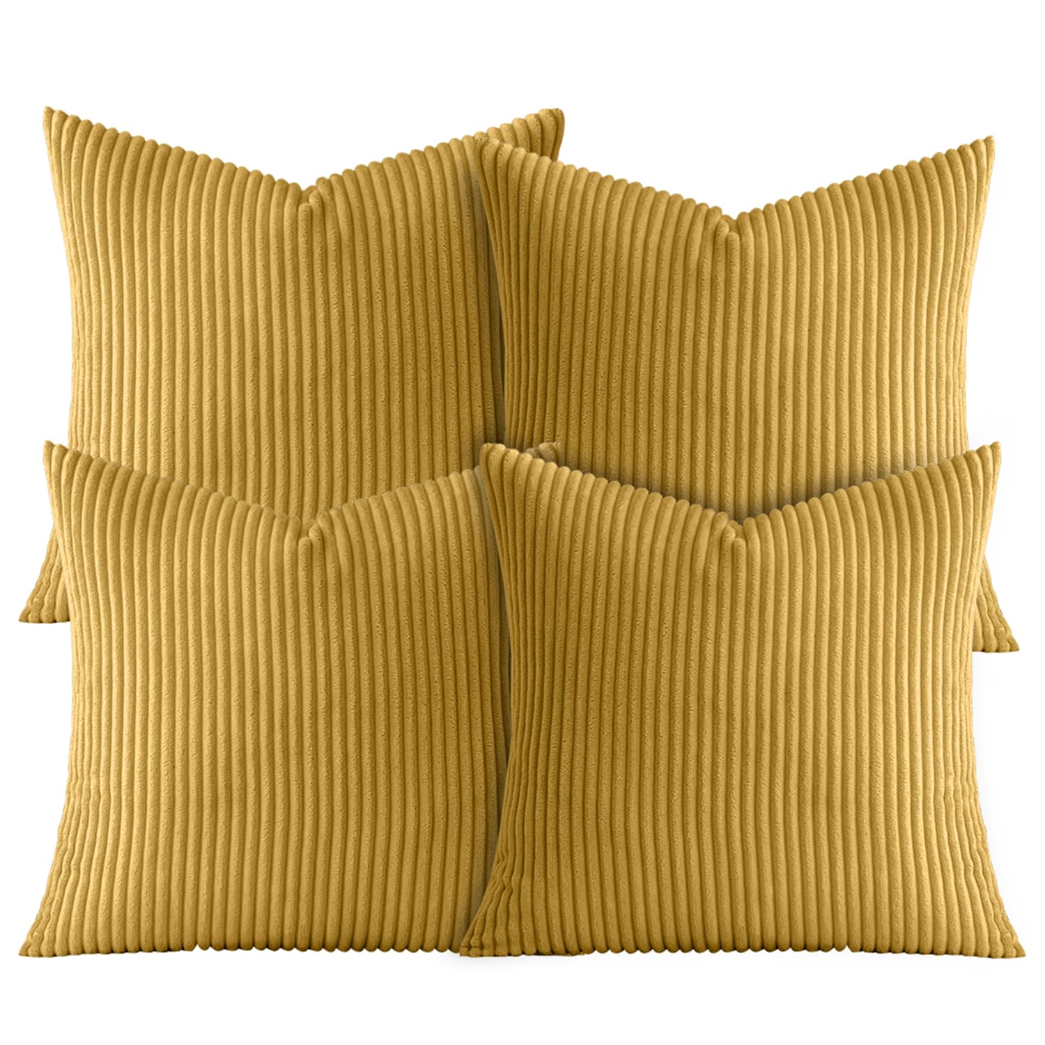 Ameha Ochre Soft Stripe Velvet Cushion Covers 45 X 45 Cm Set Of 4 Pcs With Invisible Zipper Decorative Square Throw Pillowcases For Bedroom, Sofa (18X18 Inch Stripe Cushions)