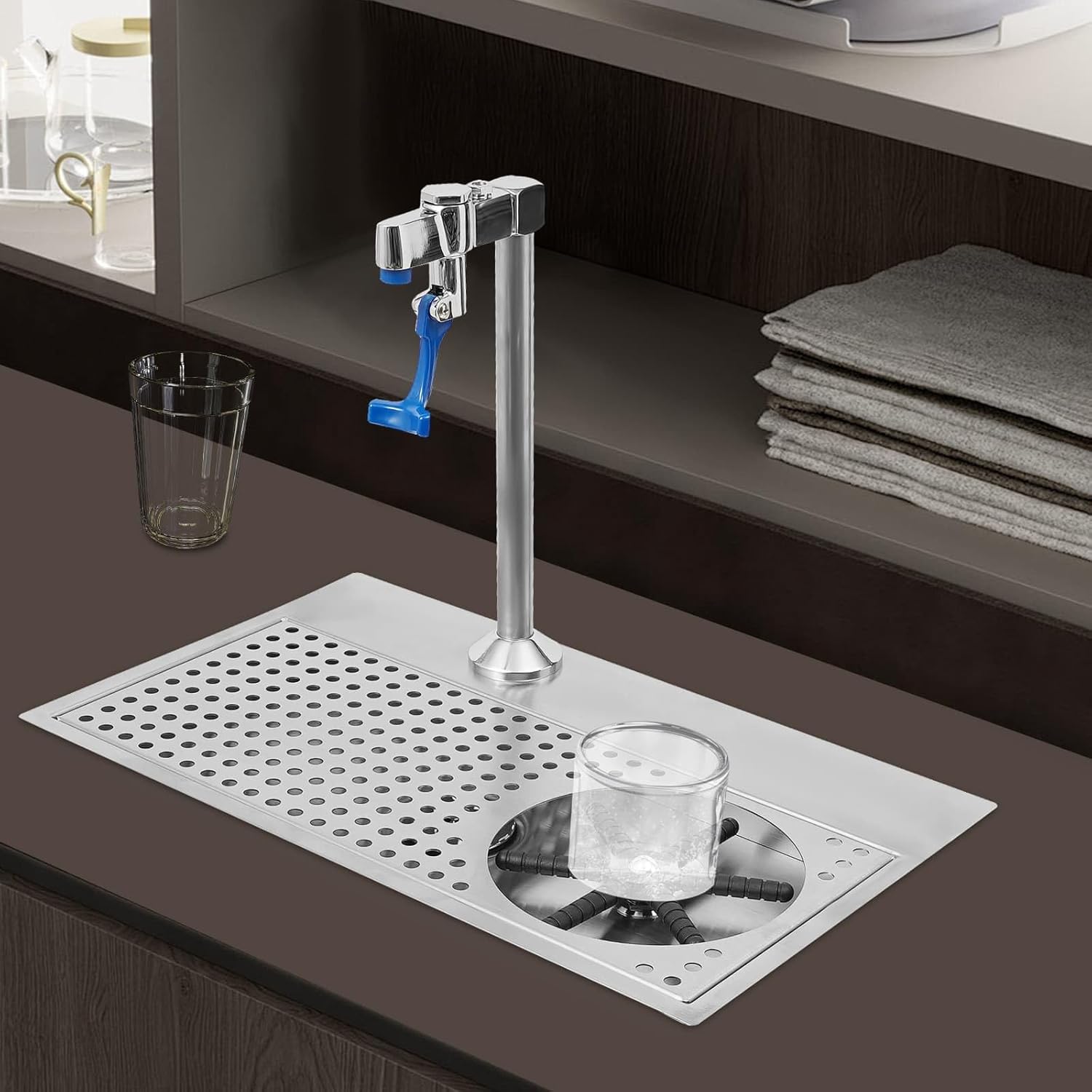 Silver Cup Rinser, Commercial Cup Washer, Glass Cleaning Rinser with Faucet for Bar Hotel Cafe Restaurant