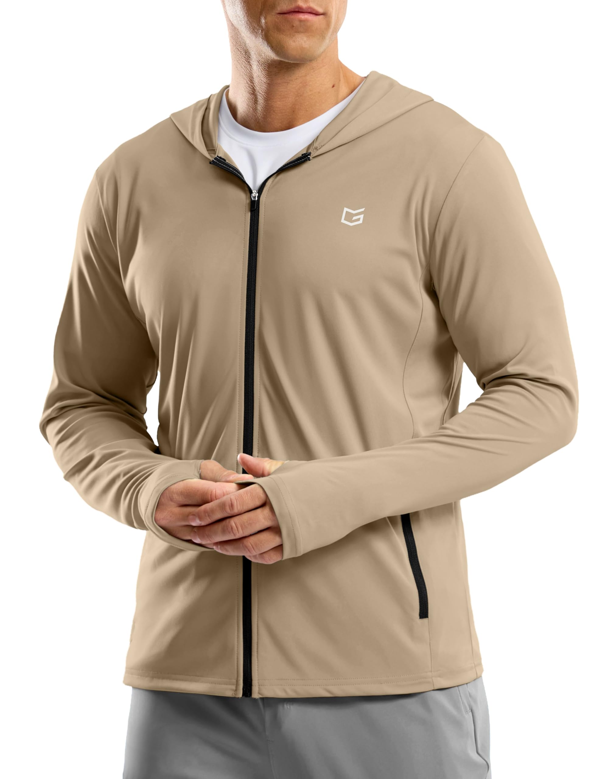 Mens UPF50+ Sun Hoodie Jacket Zip Up Hooded Hiking Fishing Shirts