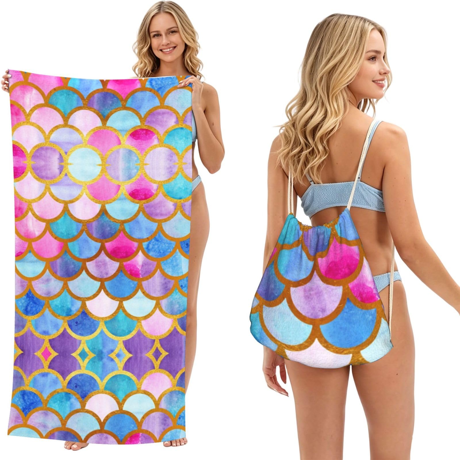 EZDLOWVBA Colorful Rainbow Print Beach Towel Backpack 2 In 1 Summer Large Lightweight Beach Towel - Multifunctional Ship Pattern Towel Bag For Storage,Sport