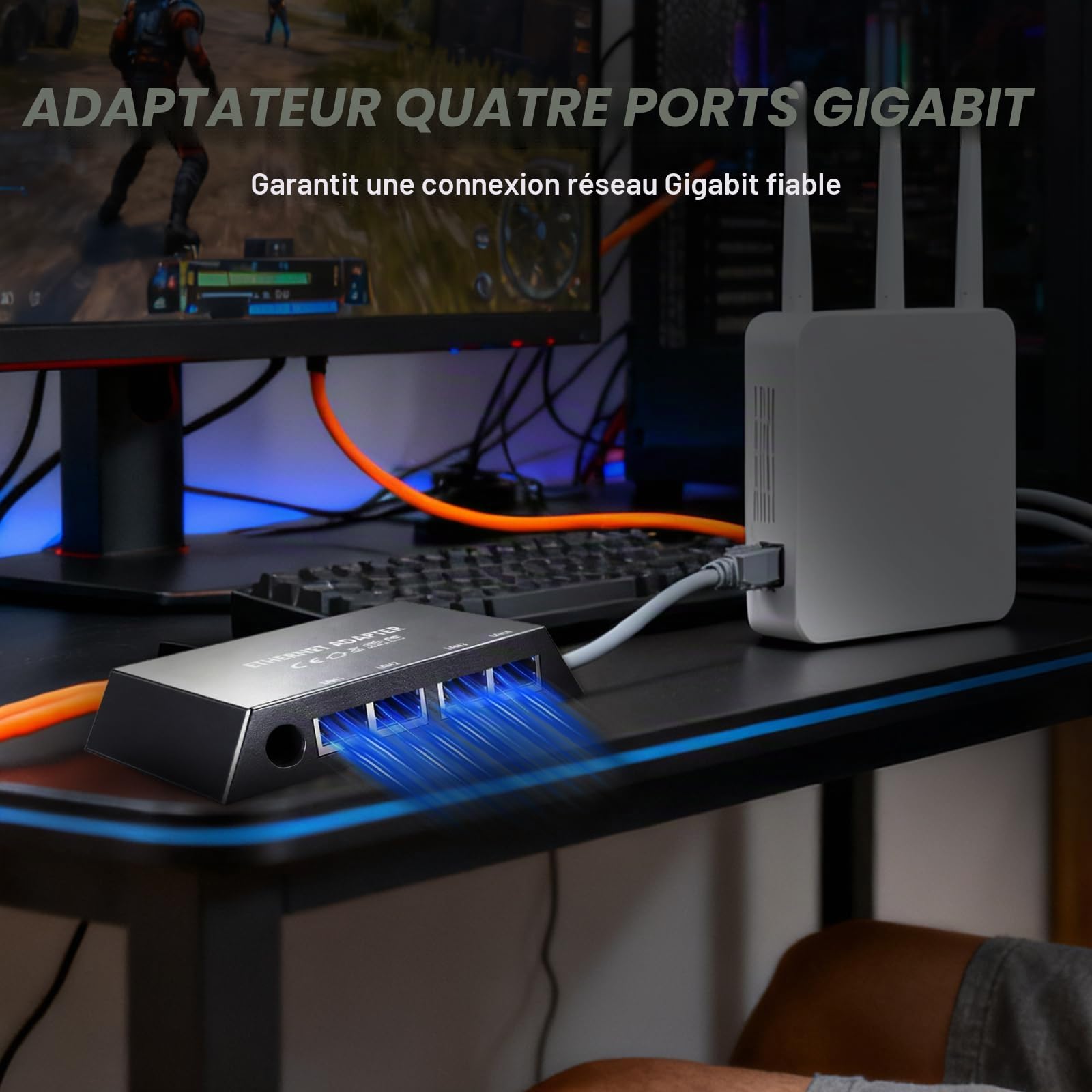 Adaptateur Ethernet Gen 3/Mini, prolongateur de réseau LAN RJ45 4 Ports Gigabit, répartiteur LAN pour réseaux externes câblés, Connexion simultanée de 4 appareils