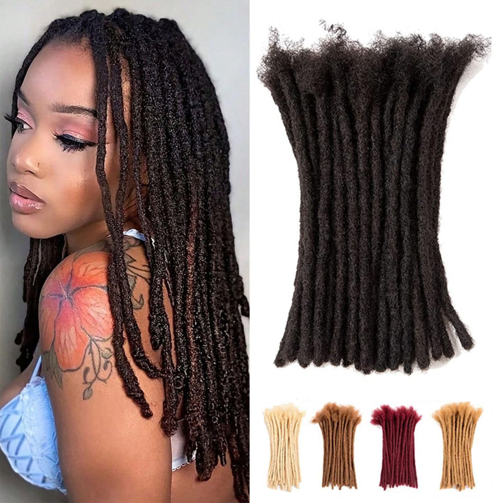 Teresa 16 Inch 0.2cm Width Loc Extension Human Hair Natural Black 20 Strands Full Hand-made Permanent Locs Extensions Can Be Dyed and Bleached for Men