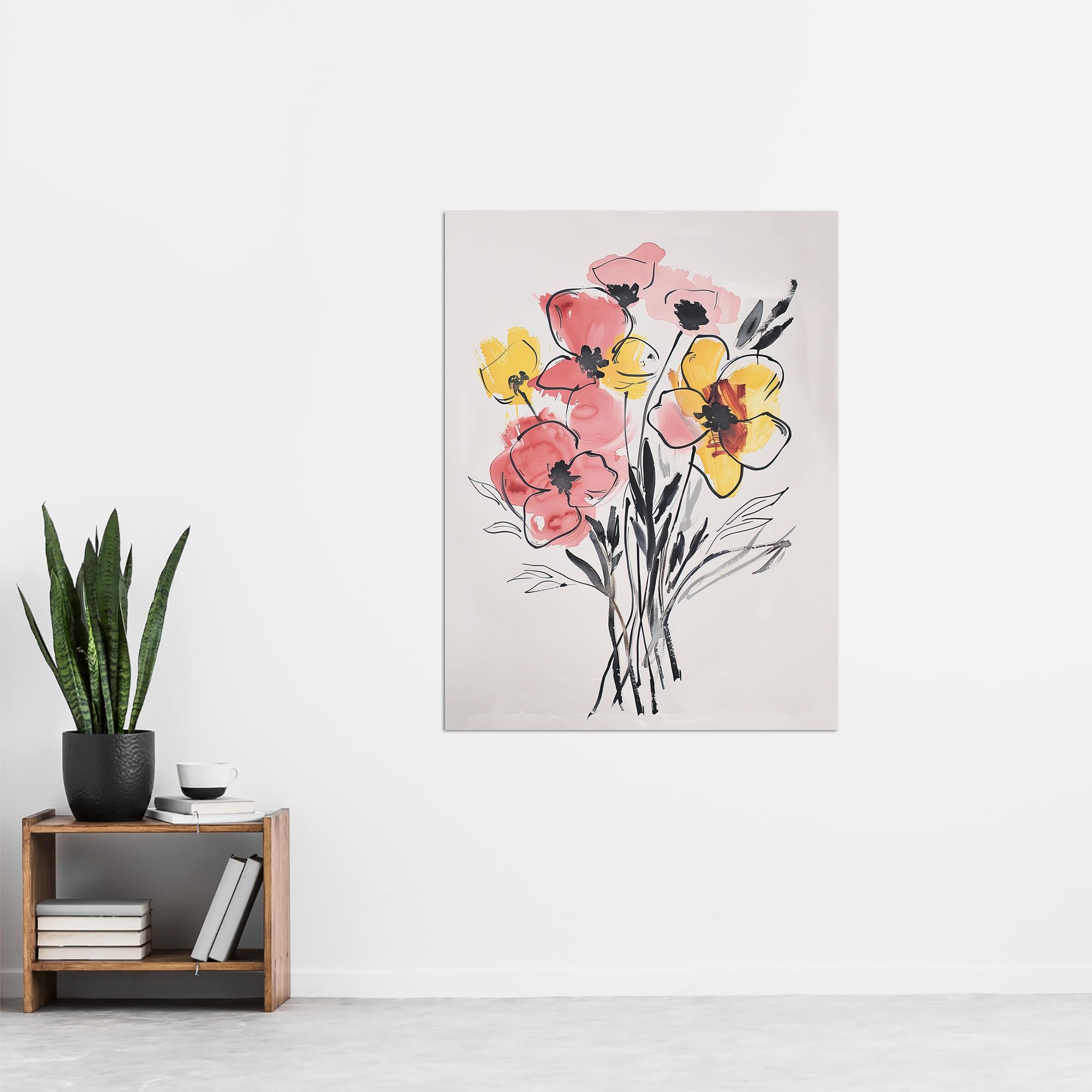 Artery8 Abstract Flower Bouquet Pastel Yellow Pink Floral Living Room Extra Large XL Wall Art Poster Print - Image 4