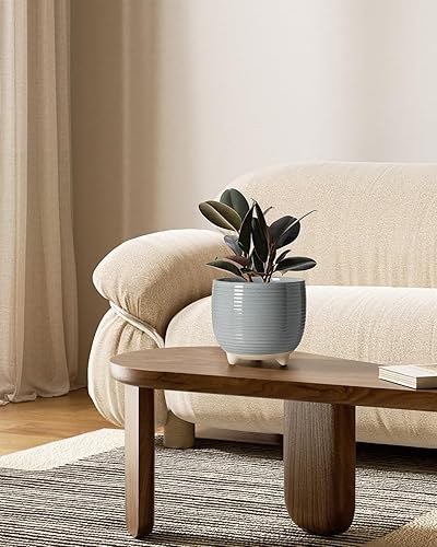 Miniatura 9 de LE TAUCI Macetas de cerámica, macetas con patas de 5.1 + 6.4 pulgadas para plantas, macetas modernas para el hogar y la oficina, macetas de interior