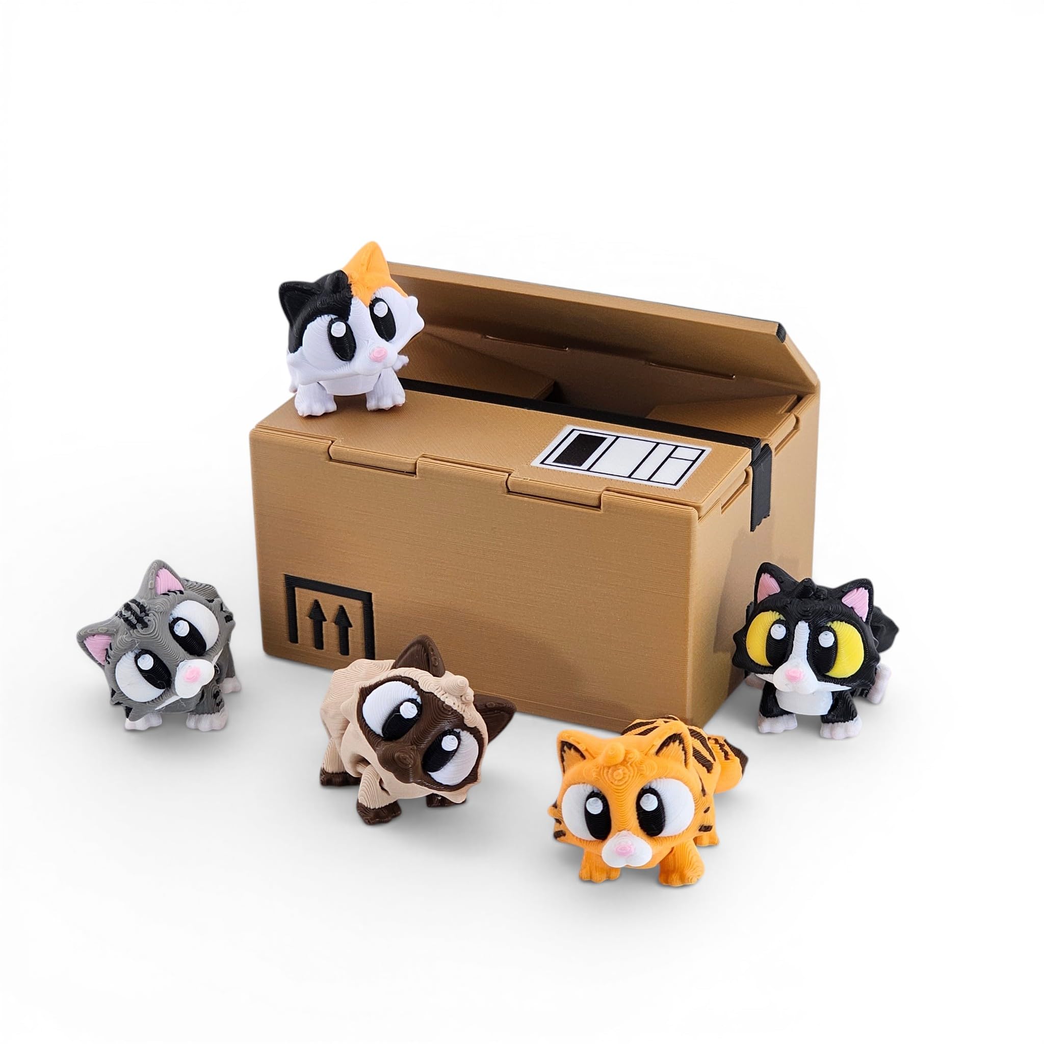 Cats in a Box Mini Articulated Set - Unique 3D Printed Collectibles, Poseable Desk Animal…