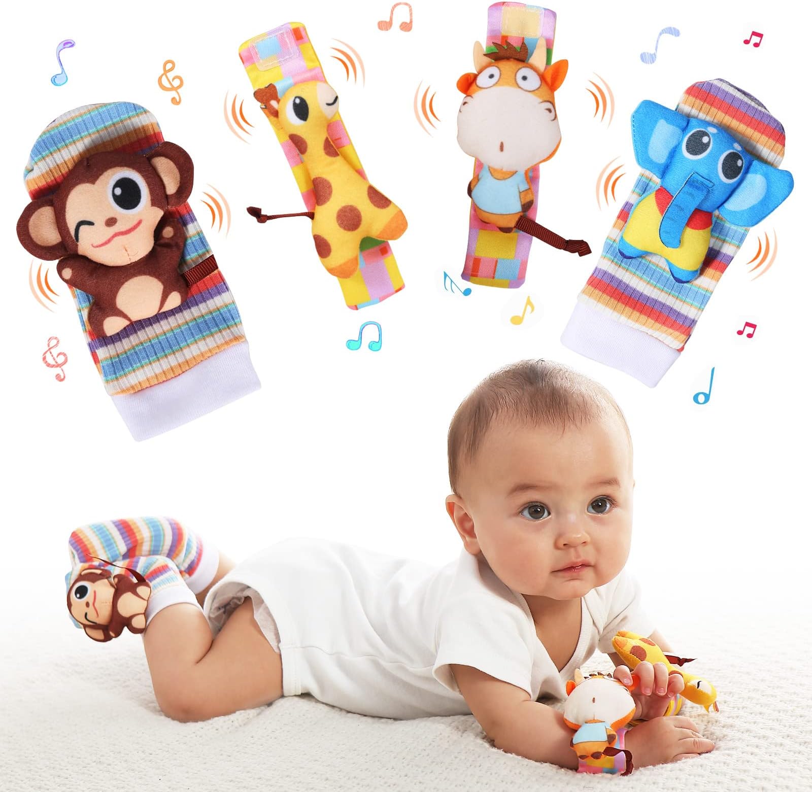 Foot Finders & Wrist Rattles for Infants Developmental Texture Toys for Babies & Infant Toy Socks & Baby Wrist Rattle