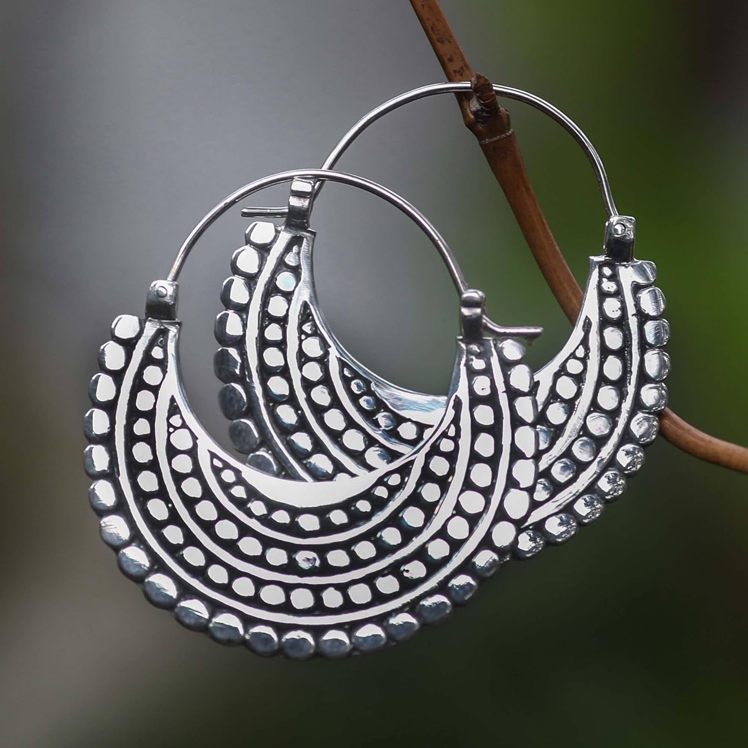 NOVICA Artisan Handcrafted Sterling Silver | Charm Silver | Hypoallergenic | Lightweight Women | Bohemian | Vintage Hoop Earrings