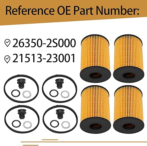 Miniatura 2 de Paquete de 4 filtros de aceite de repuesto 26350-2S000 21513-23001 para Hyundai Santa Cruz Fe Sonata Tucson Kia Sorento 2.5L 2020 2021 2022
