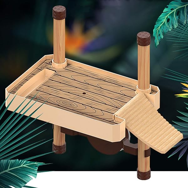 RoseFlower Plateforme Tortue, Jetée de Tortue, Tortue Flottante Platform Reptiles Terrapin Dock avec échelle de Rampe Aquarium Fish Tank Decor pour Petit Reptile Tortue Newt Basking #S - 4