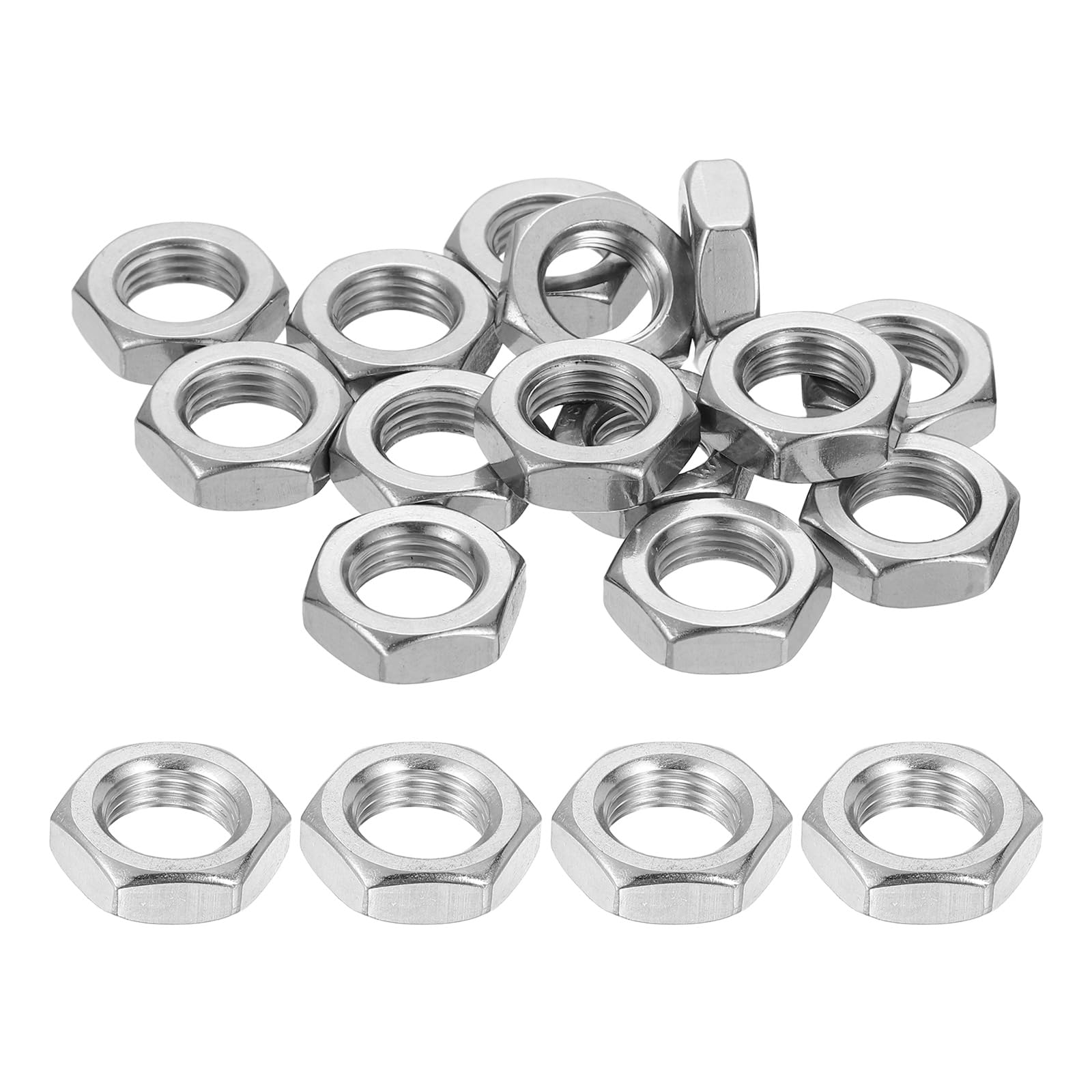 sourcing map M12x1.25mm Hex Nuts, 18Pcs 304 Stainless Steel Metric Fine Thread Hexagon Lock Nuts Fasteners for Machinery Automotive Industrial Use, 18mm / 0.71" Width 6mm / 0.24" Height