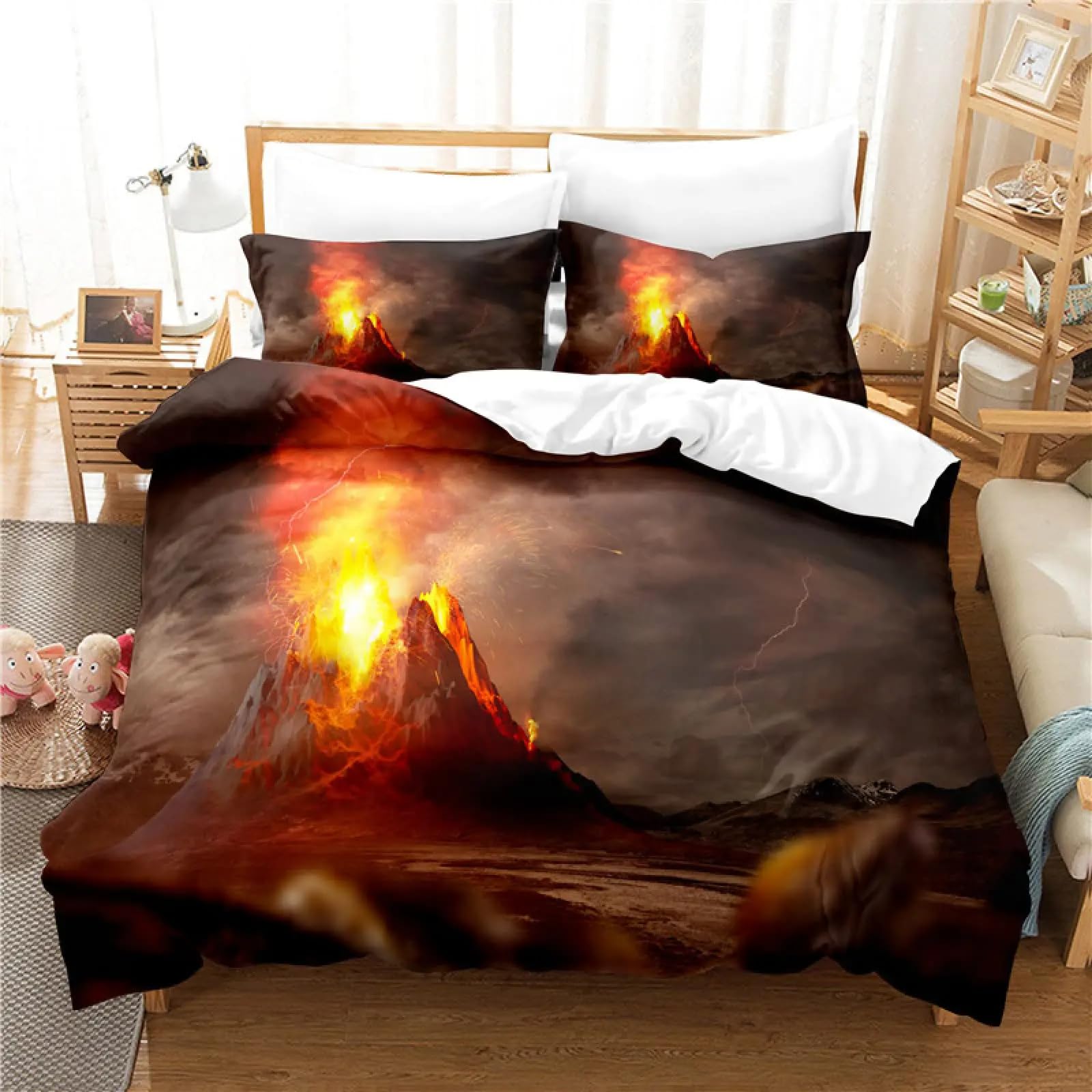 QBIDCSX Bedding Sets Single Volcano Bedding Sets Single Koala Duvet Cover 200x200cm with Zipper Closure, Hypoallergenic Quilt Cover with 2 Pillowcase for Boys Kids Girls