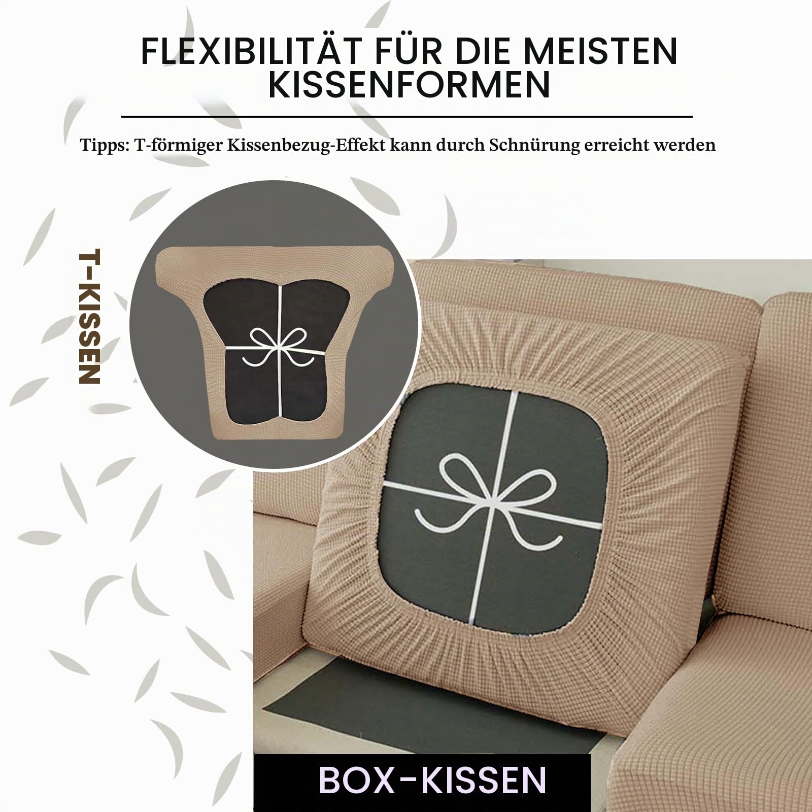 SYLC Wasserdicht Bezüge Für Wohnwagenpolster, Ersatzbezug Für Wohnwagen Polster rutschfest Mit Gummiband Und Schnürung Sofa Sitzkissenbezug (Beige,W 100-130 cm, D 30-50 cm)