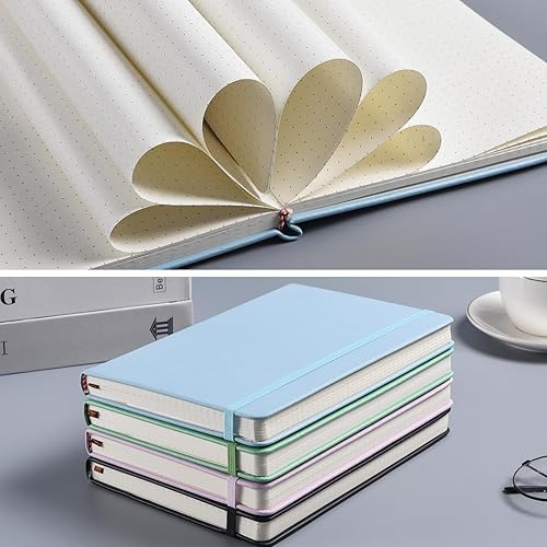 Miniatura 3 de Diario de puntos A5 con papel grueso de 4.23 ozm, 180 páginas, bolsillo trasero, bandas elásticas, 2 cintas de marcas, diario punteado de tapa dura