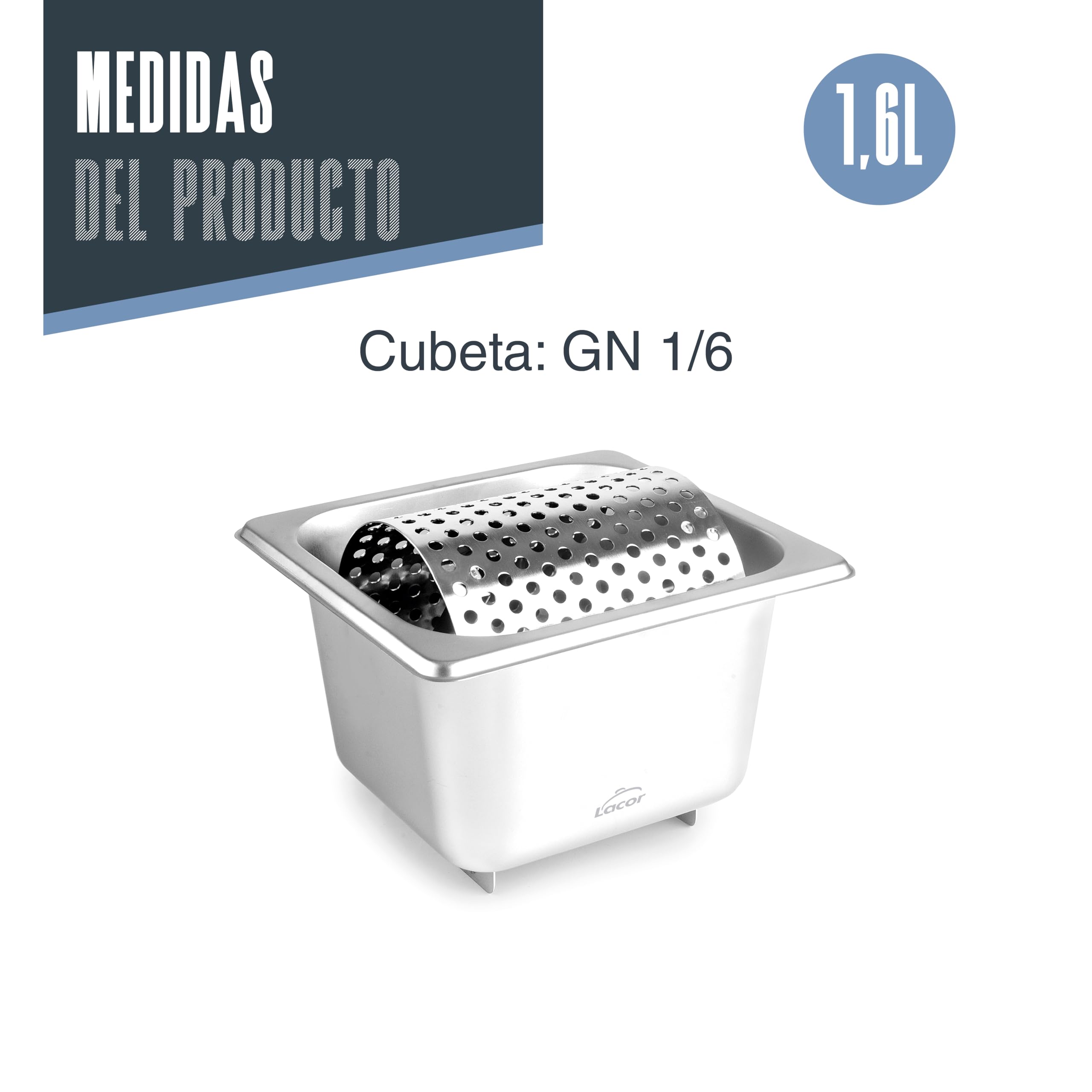 Lacor - 66001 - Rodillo de Mantequilla, Acero Inoxidable, Cubeta GN 1/6 de 1,6 Litros, Rueda Extraíble, Diseño Ergonómico, Ideal Para Untar en Pan o Hamburguesas