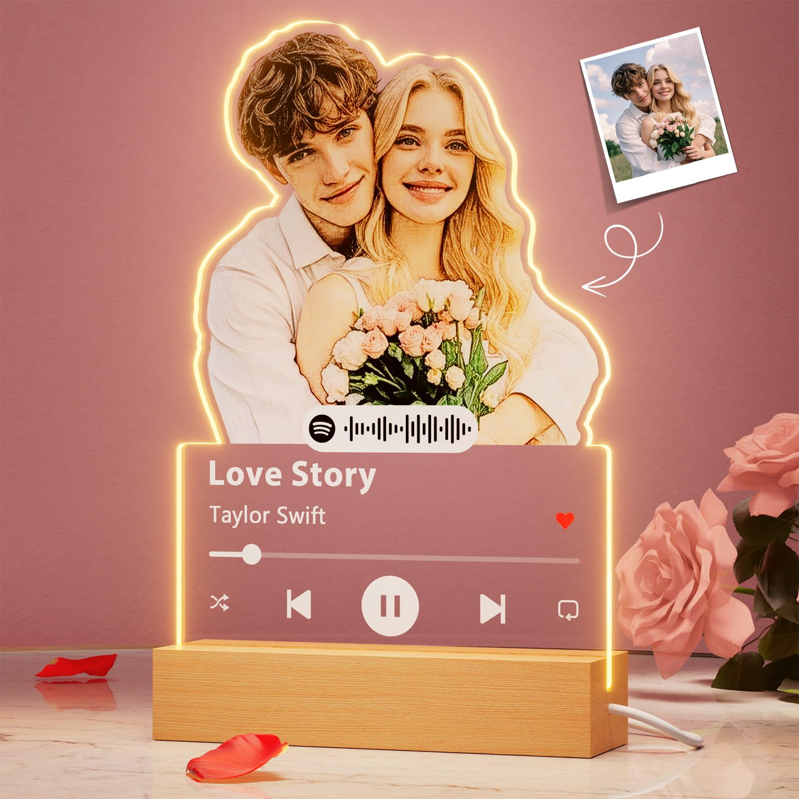 witfox Placa Spotify Personalizada - Regalos Personalizados para San Valentín Aniversario Pareja, Regalo de Cumpleaños Original, Lampara Personalizada con Foto Regalo para Novio y Novia