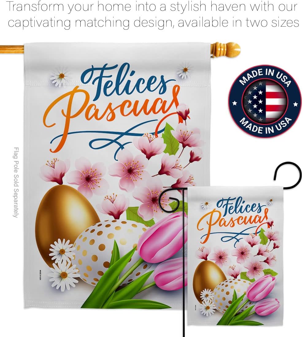 Breeze Decor Felices Pascuas Garden Flag Spring Easter Happy Bunny Egg Christian Season Springtime Holiday House Decoration Banner Small Yard Gift Double-Sided, Made in USA