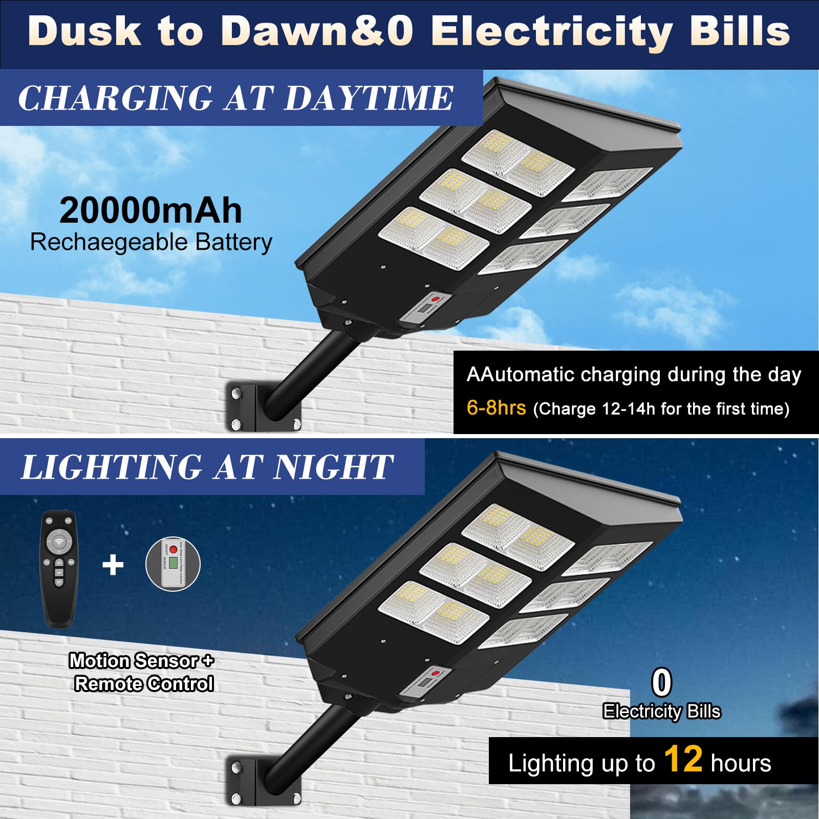 iodoo Lampada da strada, 3600 W, solare con sensore di movimento, per esterni, 240 LED, 36000 lm, faretto a LED per esterni, impermeabile IP66, faretto solare per parco giochi e cortile