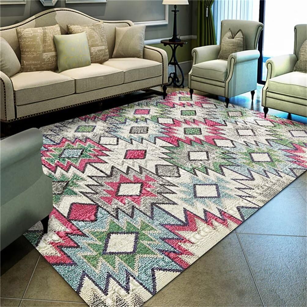 Tapis salon 200x250cm gris bleu à motif géométrique moderne