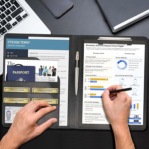 Miniatura 3 de Portafolio - Organizador de portafolio, tamaño A4, con portapapeles y soporte para bolígrafo para entrevista, ejecutivo de documentos legales,