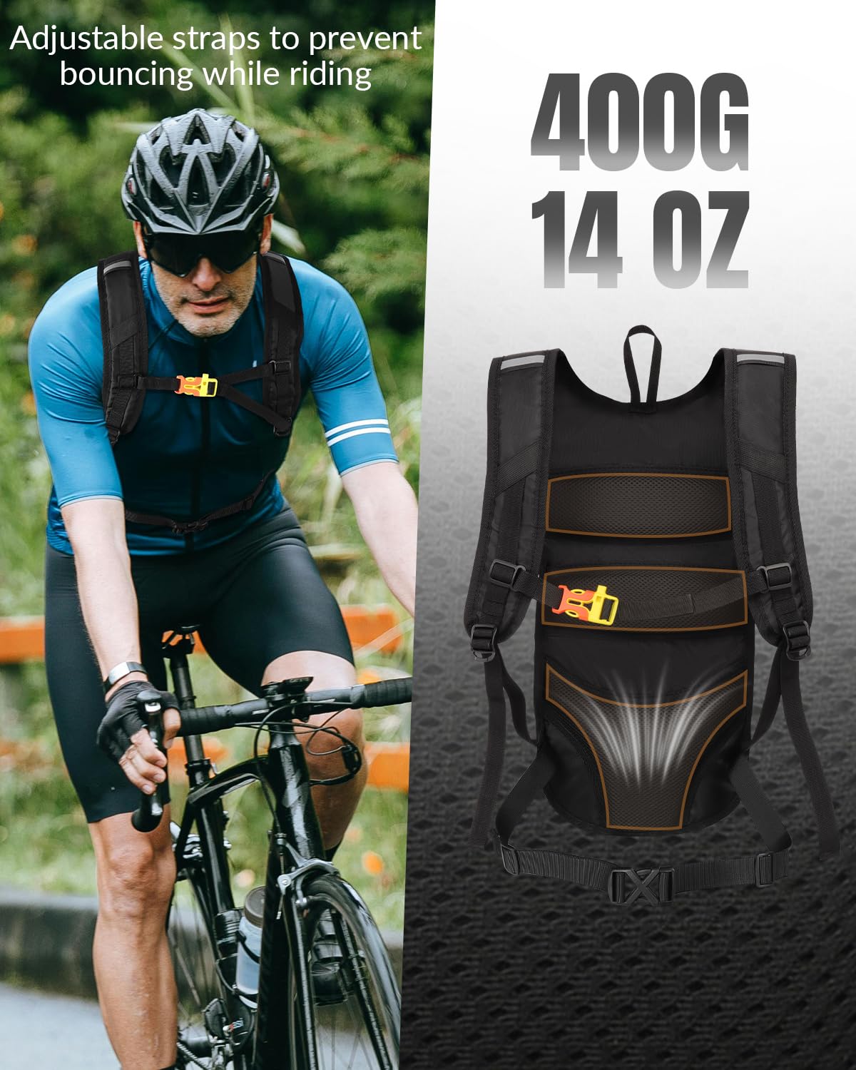 Zaino da bicicletta leggero da 10 l, con rete per casco, per uomo e
