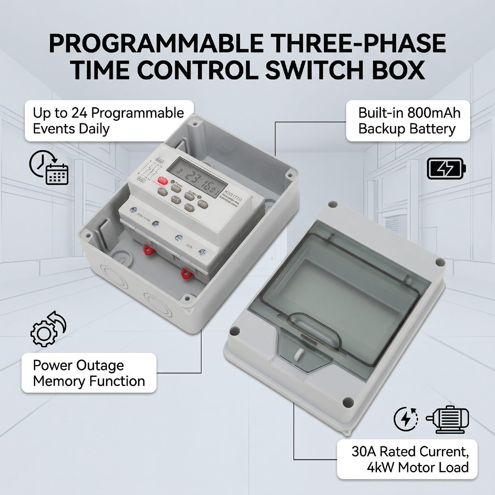 FTVOGUE Minuterie de Pompe à Eau, Rail DIN triphasé Programmable