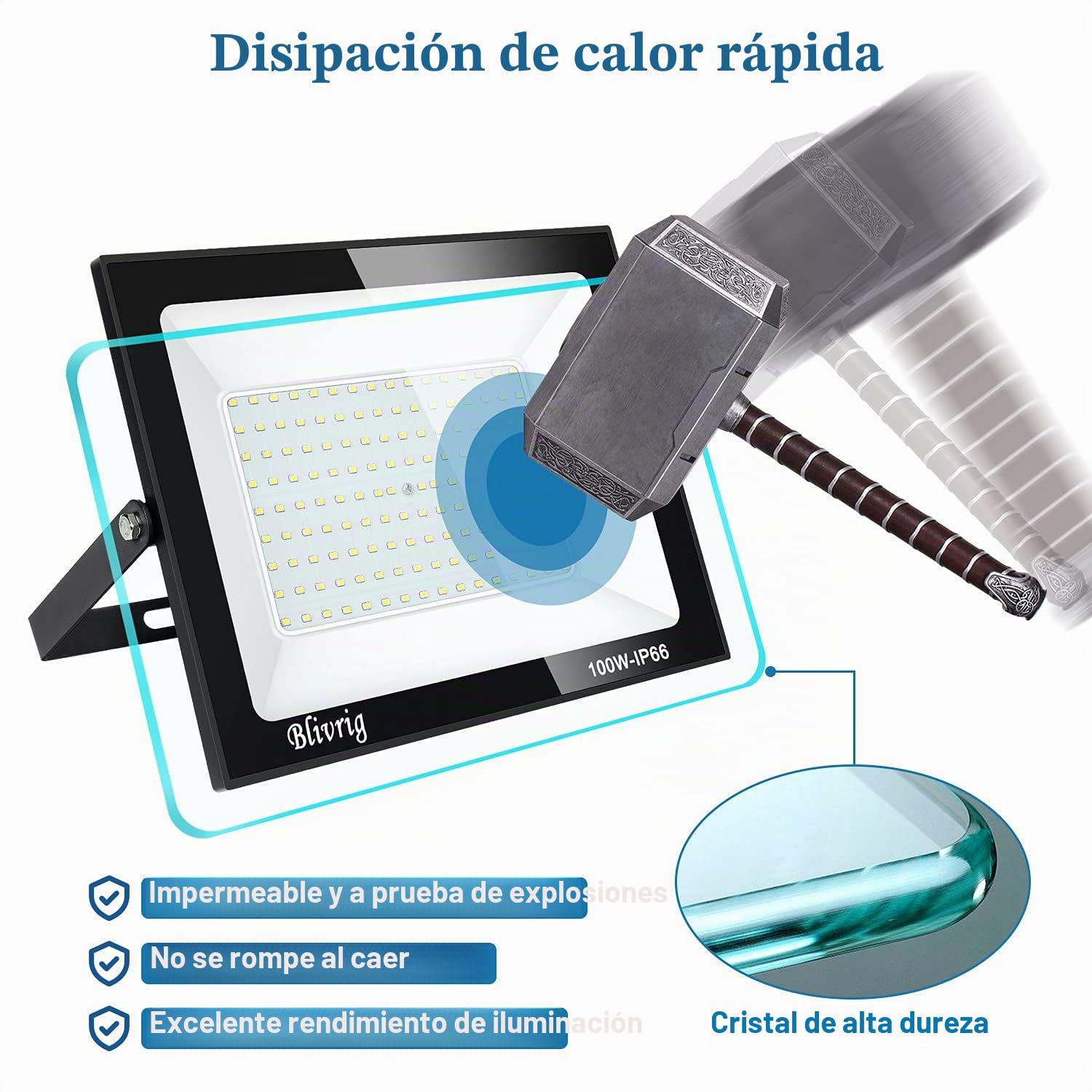 500W Focos LED Exterior, 50000LM 6000K Blanco Frío Proyector Led Exterior, IP66 Impermeable Floodlight, Foco Led para Casa, Garaje, Patio, Camino, Jardín, Terrazas, 720 LEDs