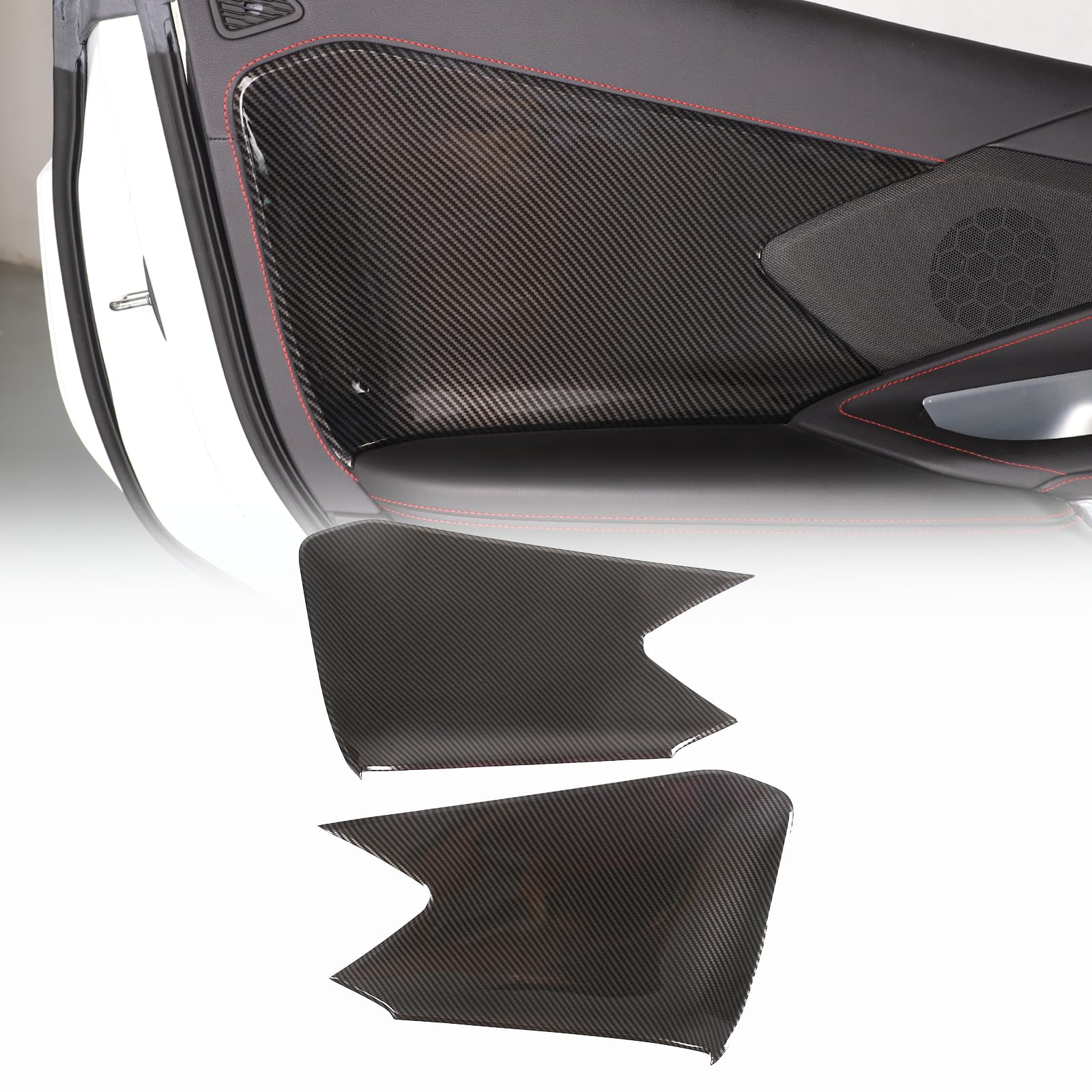 CHEAYAR Carbon Fiber Pattern Door Armrest Cover Trim – Compatible With 2020-2023 Chevrolet Corvette C8 Stingray – 2-Piece ABS Plastic Interior Upgrade