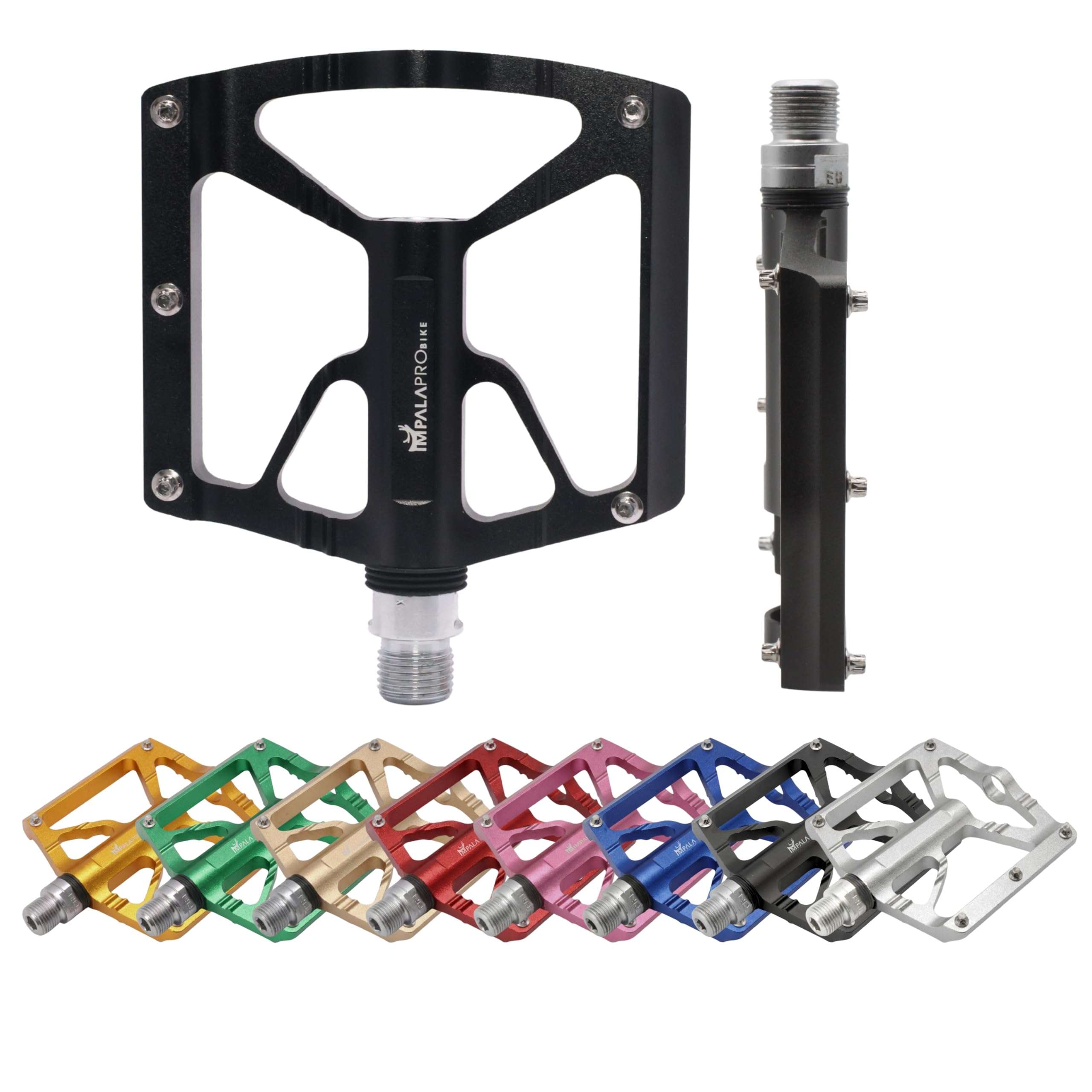 IMPALAPRO Aluminum Platform Bike Pedals CNC Machined 97×92 mm – Lightweight 320 g Bicycle Pedals with Sealed Cr-Mo Axle and 10 Stainless Pins for MTB, Gravel, BMX and E-Bike (black)