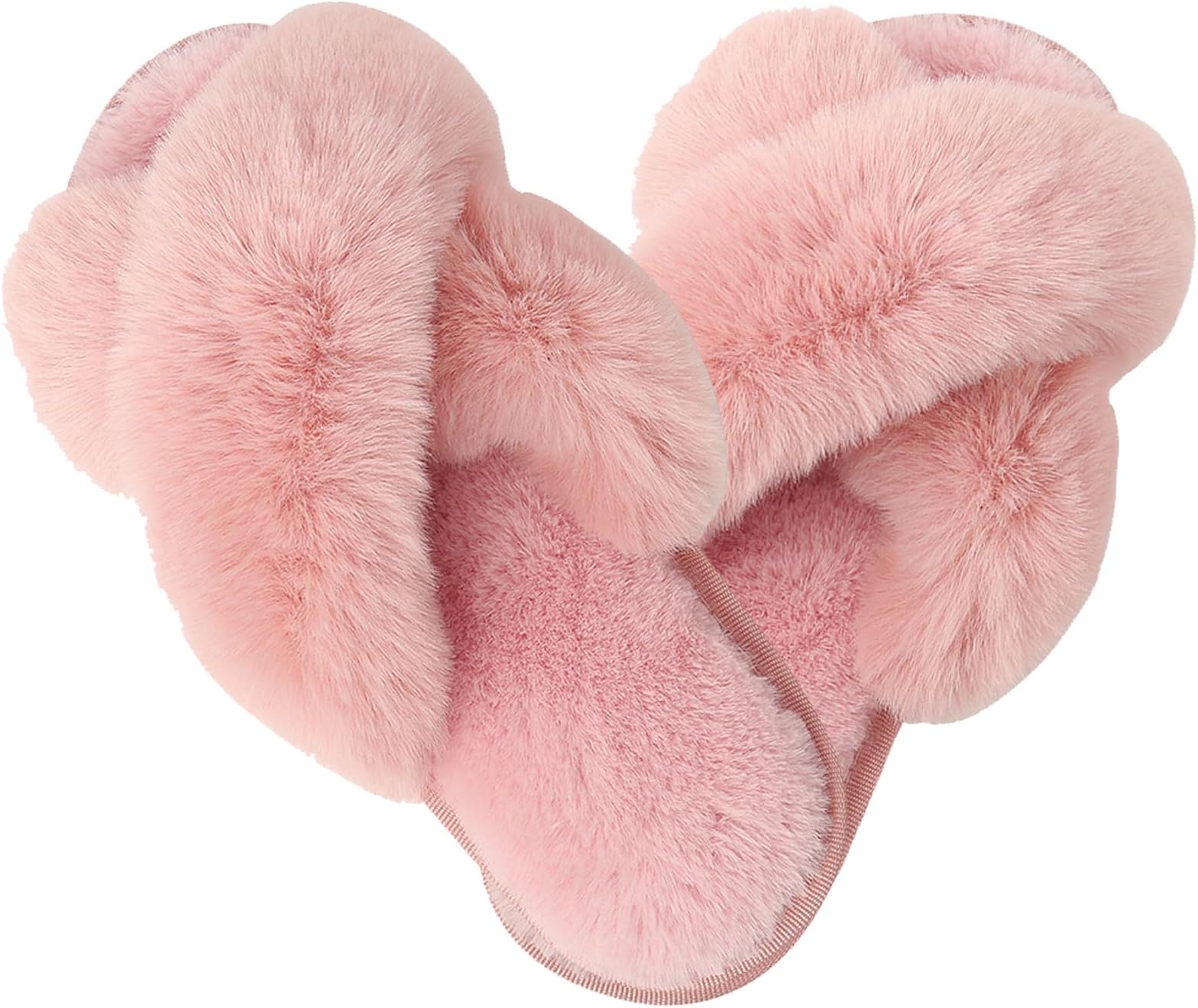 Women Fluffy Cross Band House Slippers Fuzzy Open Toe Slippers Slip-on Cozy Plush Home Shoes Indoor Outdoor