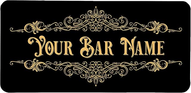 Personalised Bar Runner Borderless Mat Traditional Ornate #9 GOLD Home Lockdown Pub Bar Beer Rubber Spill Mats Customised Cocktail Bar Old Whiskey Pub Sign Gift Idea