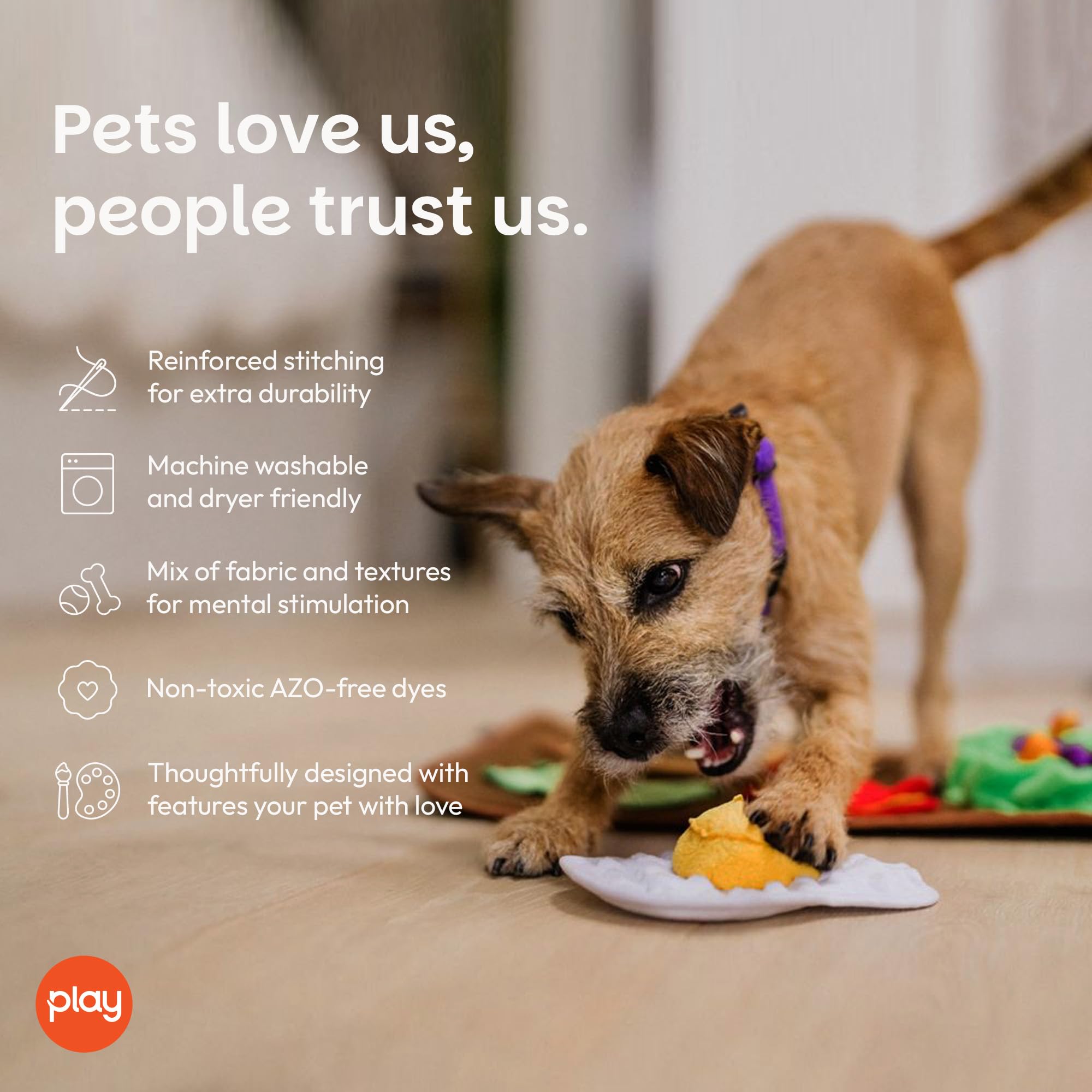 P.L.A.Y. Niedliche Schnüffelmatte für Hunde, interaktive Futter- und Leckerli-Matte für Welpen und Hunde aller Größen, ideal für langsames Füttern, Nasenarbeit und Futtersuche, maschinenwaschbar