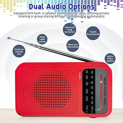 Miniatura 7 de Radio FM portátil AM Recepción de largo alcance, radio transistor a pilas con altavoz auriculares, emergencia compacta para uso en interiores y