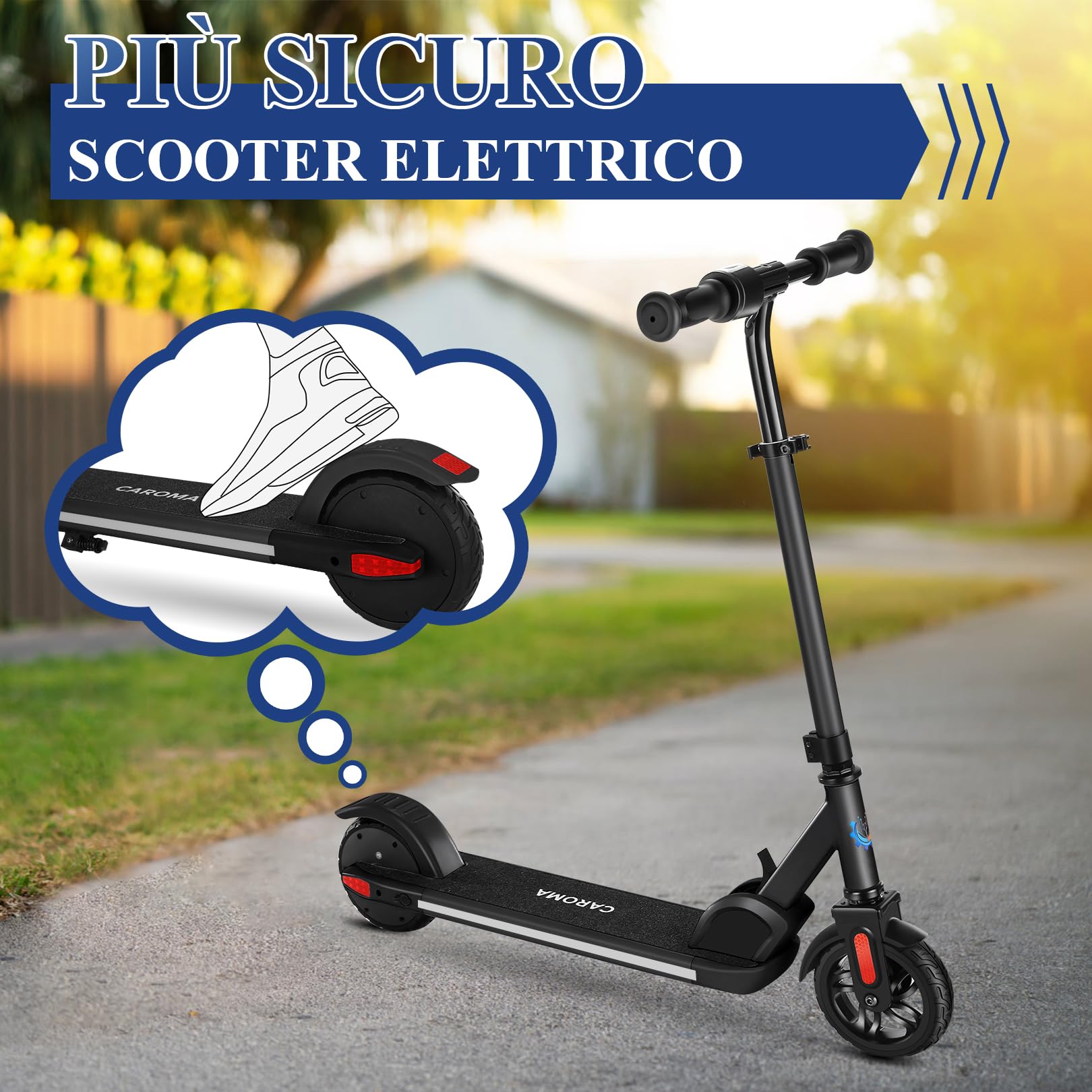 Caroma Monopattino elettrico per Bambini dai 8 ai 12 anni, Motore da 150W, 17 km/h, 80 Minuti di Autonomia, Velocità E altezza Regolabili, Luci Colorate, Display a LED, Ragazzi