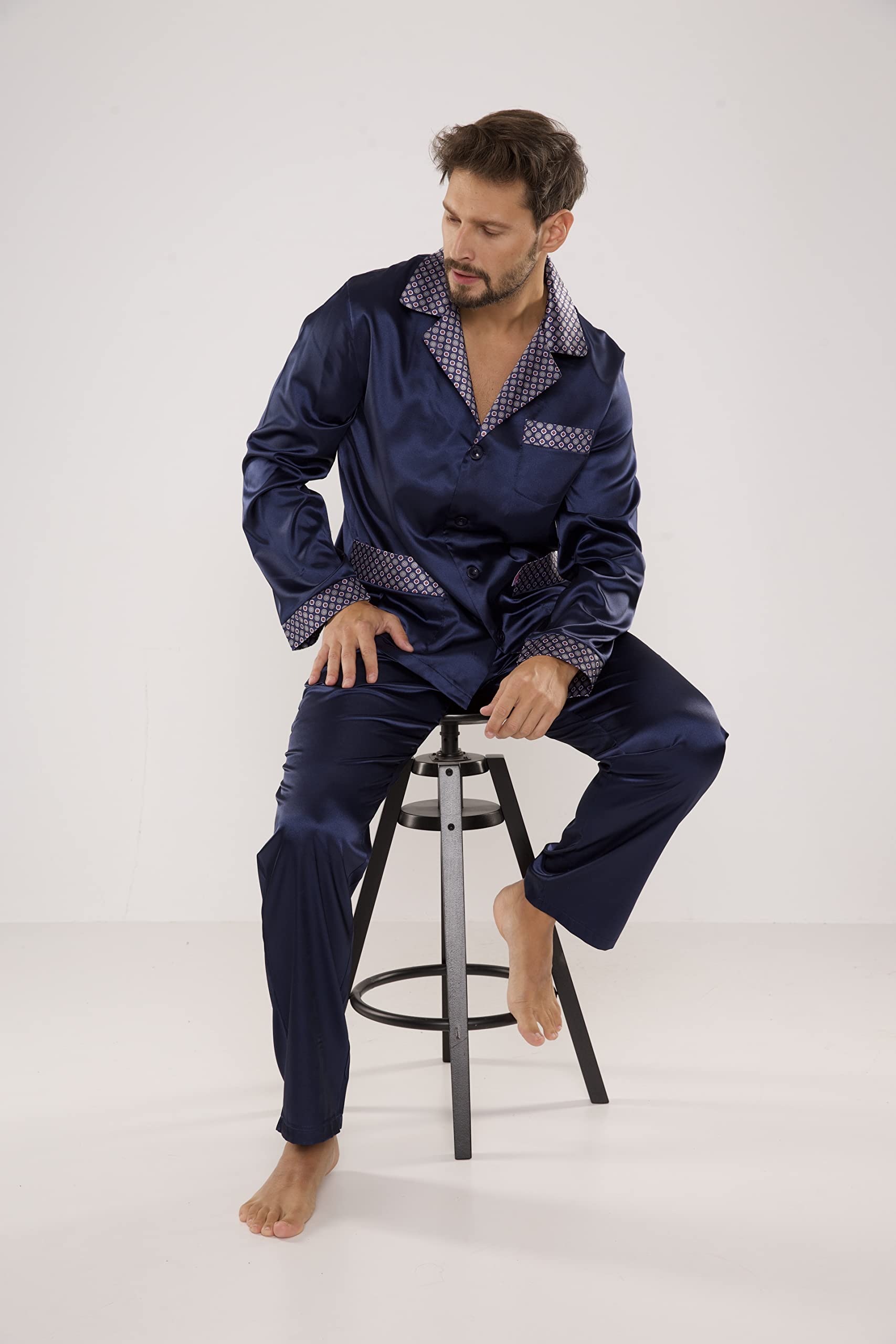 FOREX Lingerie edler und hochwertiger Satin-Pyjama Herren-Schlafanzug Hausanzug