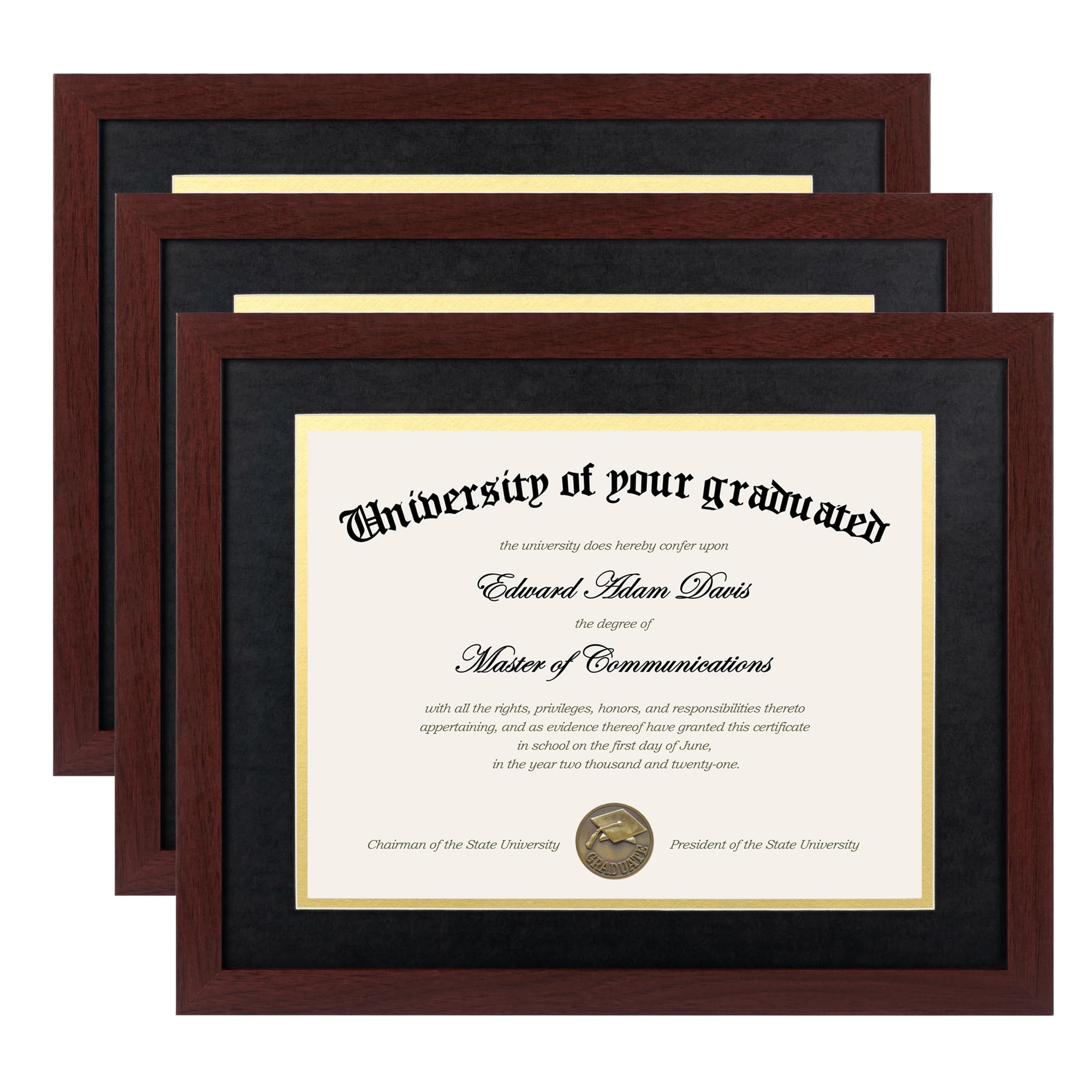 upsimples Diploma Frame with HD Glass, 11x14 Mahogany, 3 Pack