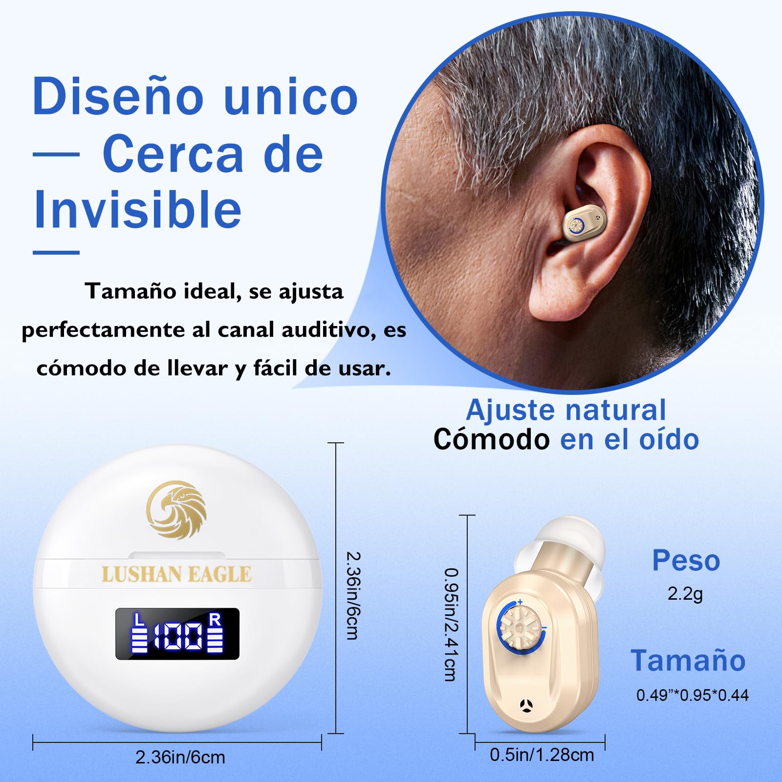Amplificador de sonido Auriculares amplificados Volumen recargable Color de piel ajustable Chip digital