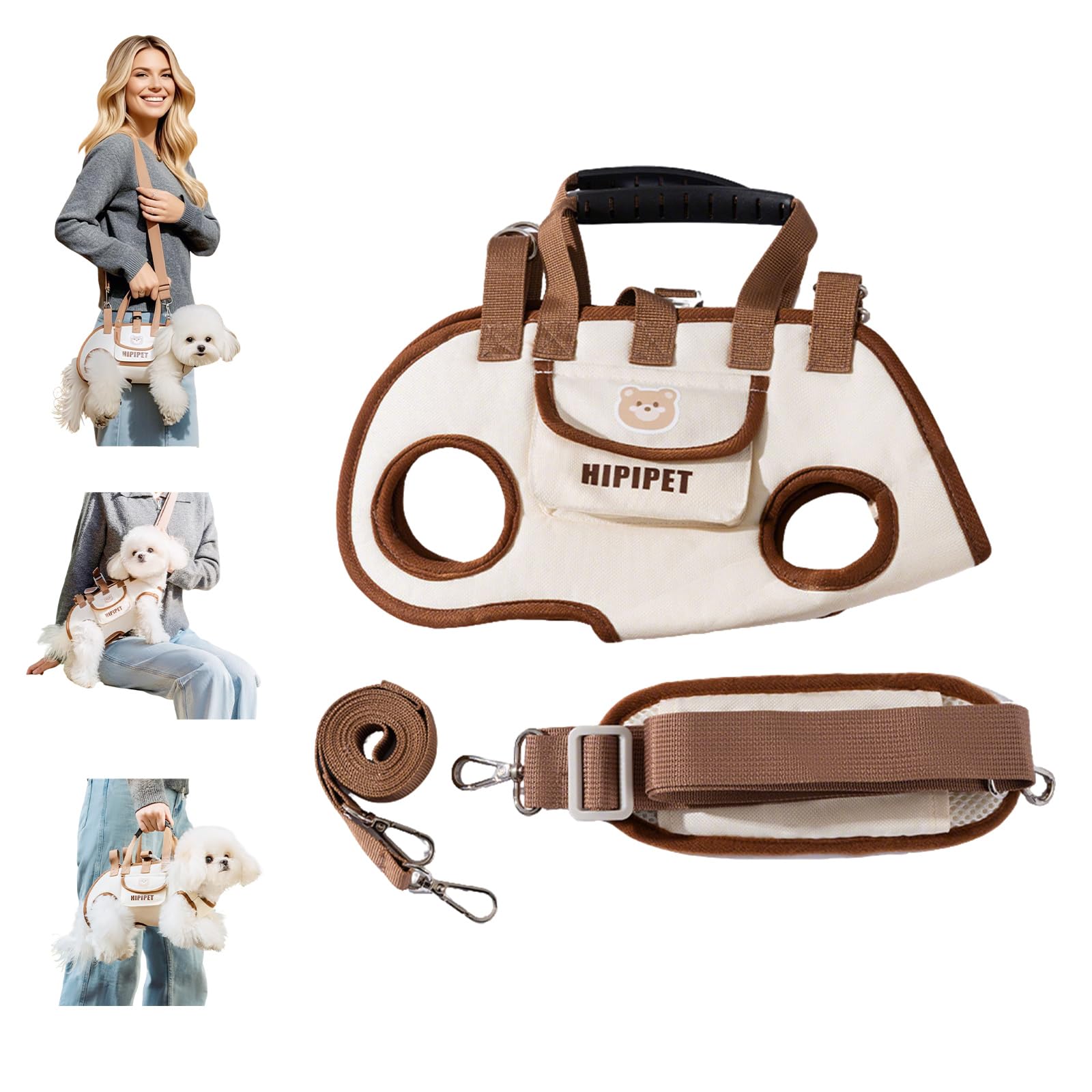 PETCUTE Sac à Bandoulière Mains Libres pour Chien,Sac de Transport pour Chiens avec Poche,Respirant Harnais de Levage pour Chien avec Bandoulière,Réglable Sac à Dos de Transport pour Chat et Chiots