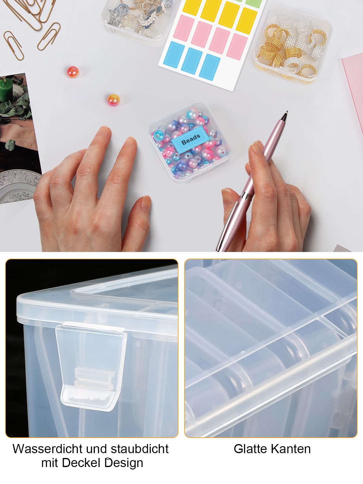 AUAUY Bead Organizer Box, 15 stuks doorzichtige plastic opbergcontainers, ambachtelijke opslagcontainers met scharnierend deksel, opslag van diamantschilderijaccessoires, kleine organisatordoos voor