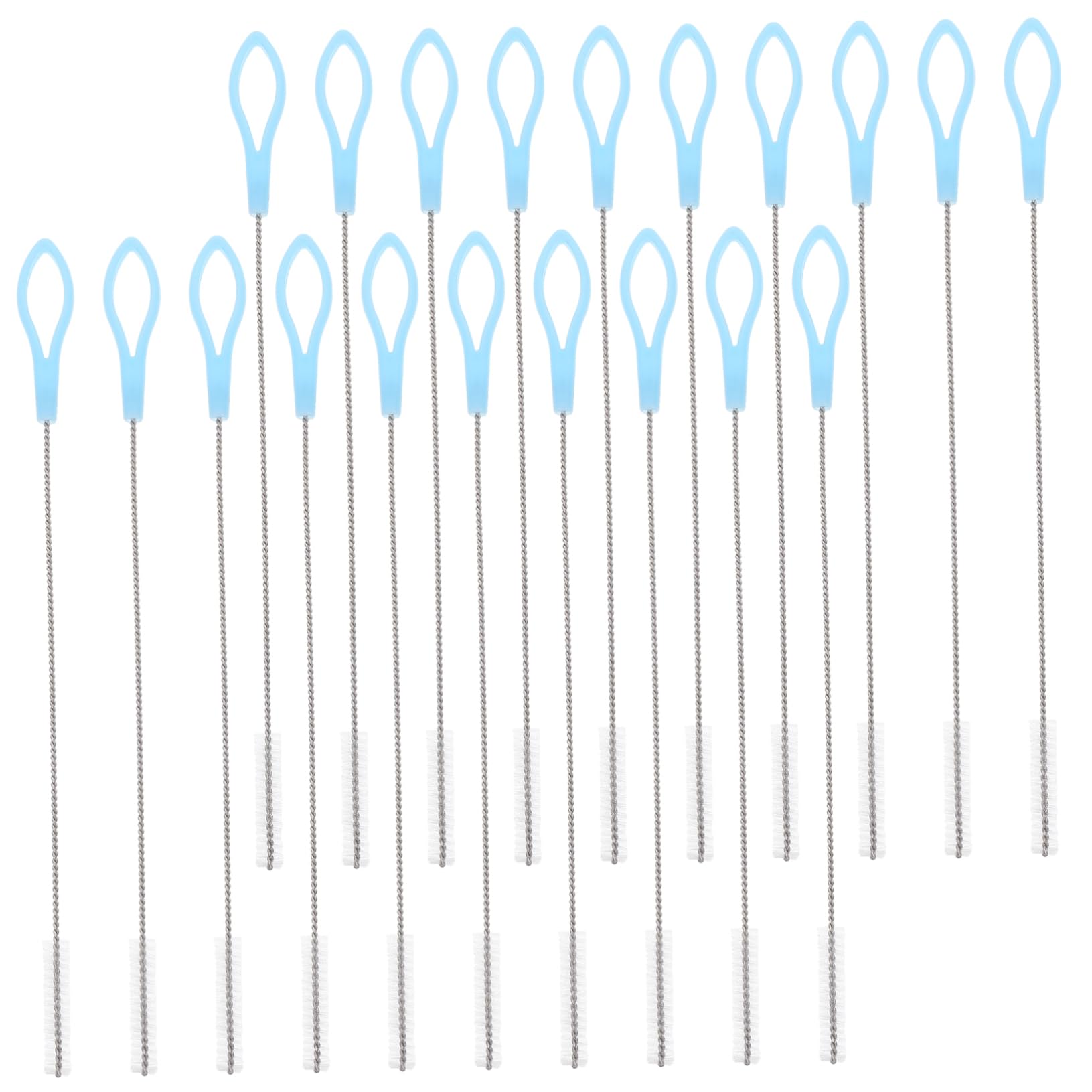 Ciieeo 20pcs Stainless Steel Nylon Straw Reusable Straw Cleaner Brush Abs Sky-blue Portable Tube Brush Pipe Cleaner