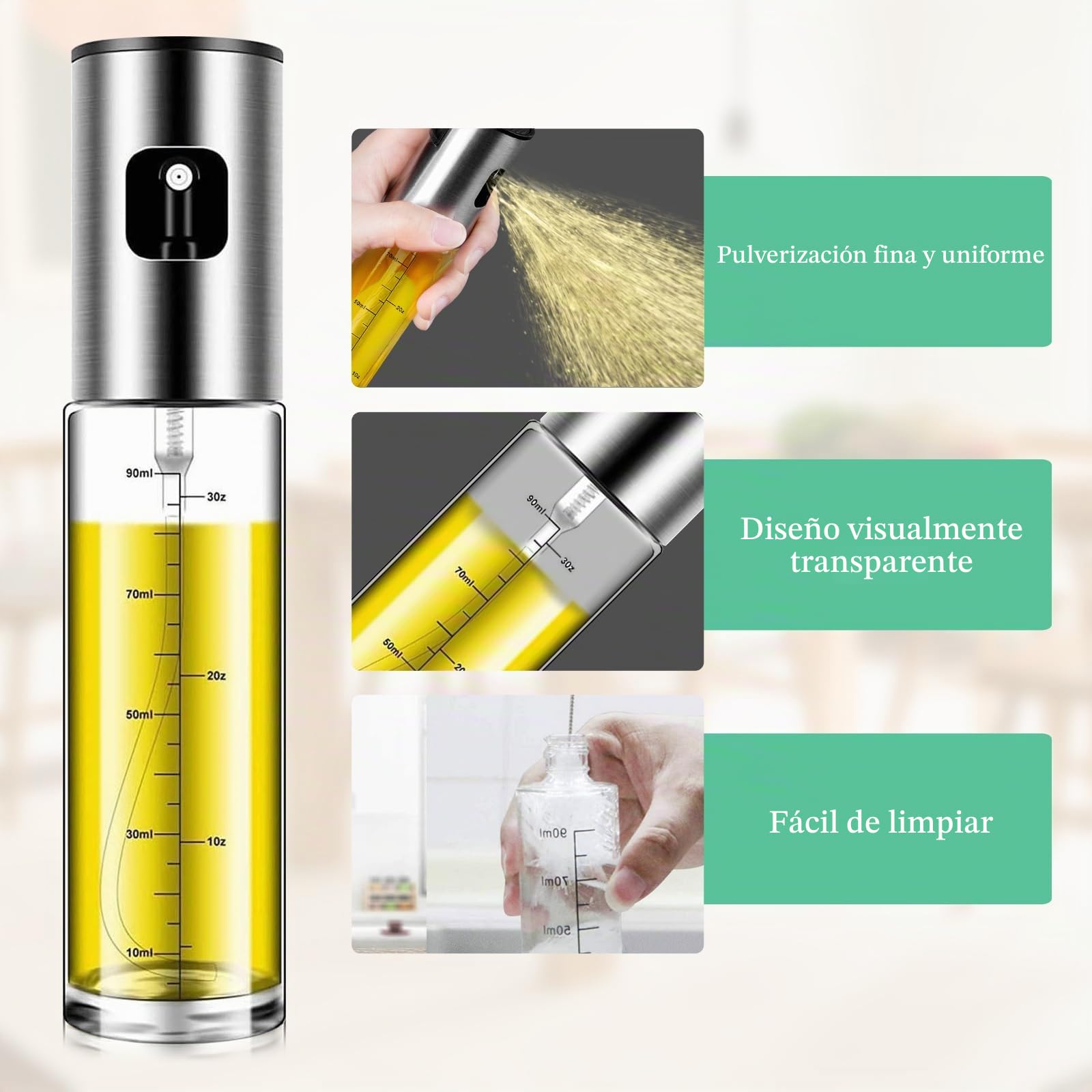 2 Piezas Pulverizador Aceite Spray, 100 ML Spray Aceite Cocina Antigoteo de Vidrio con Embudo, Aceitera Spray Pulverizador Libre BPA para Cocina, Freidora de Aire, Ensalada, Barbacoa