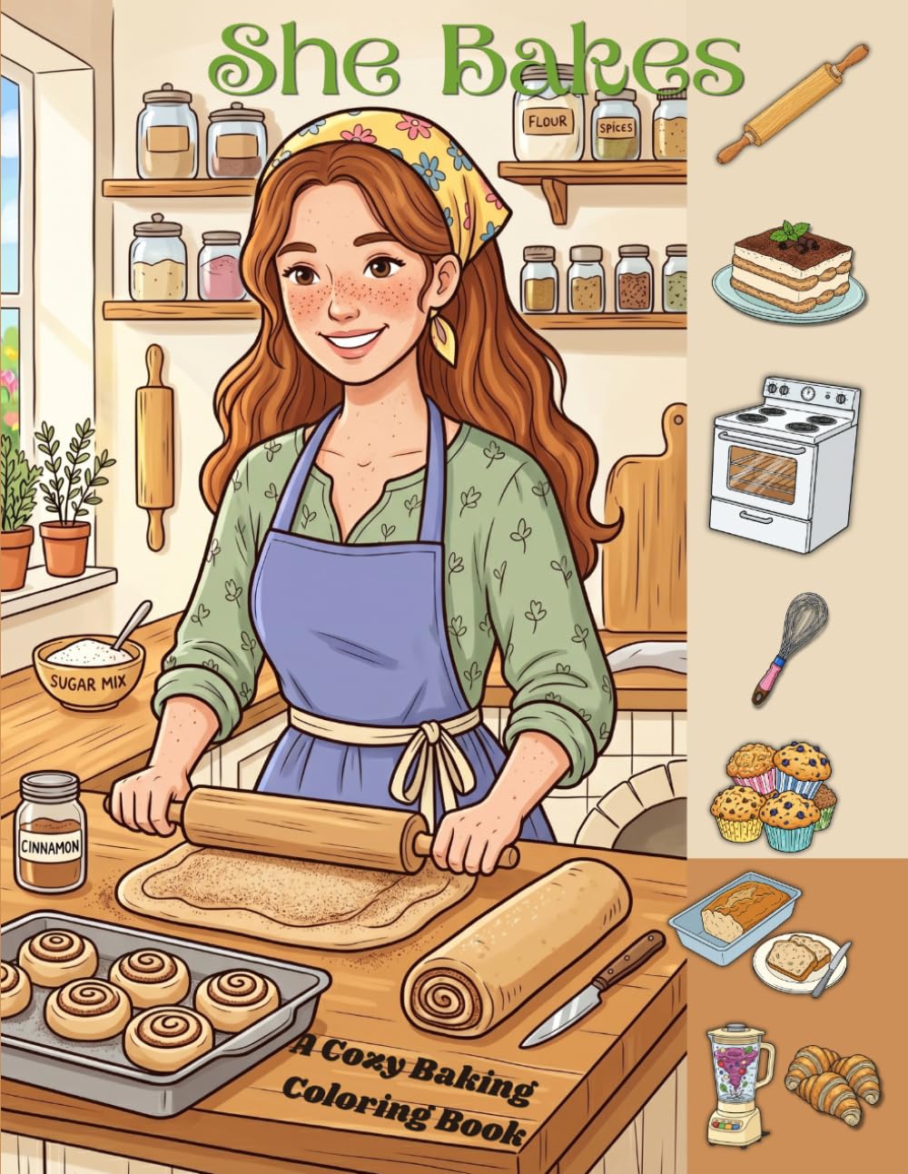 She Bakes: A Cozy Baking Coloring Book