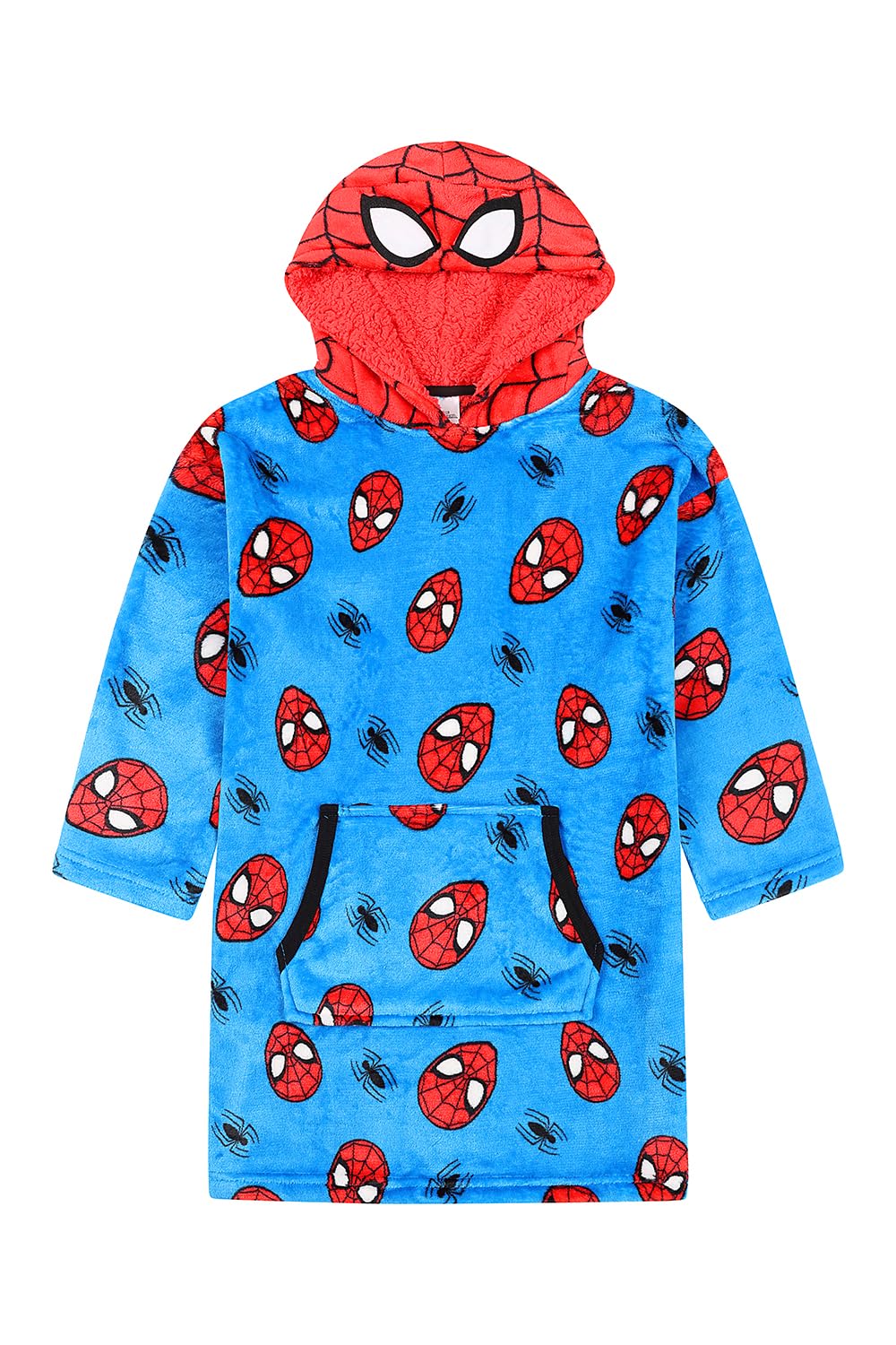 Marvel Boys Blue Spiderman Luxury Fleece Hoodie, Oversized Fleece Blanket Hoody 5-10 Years