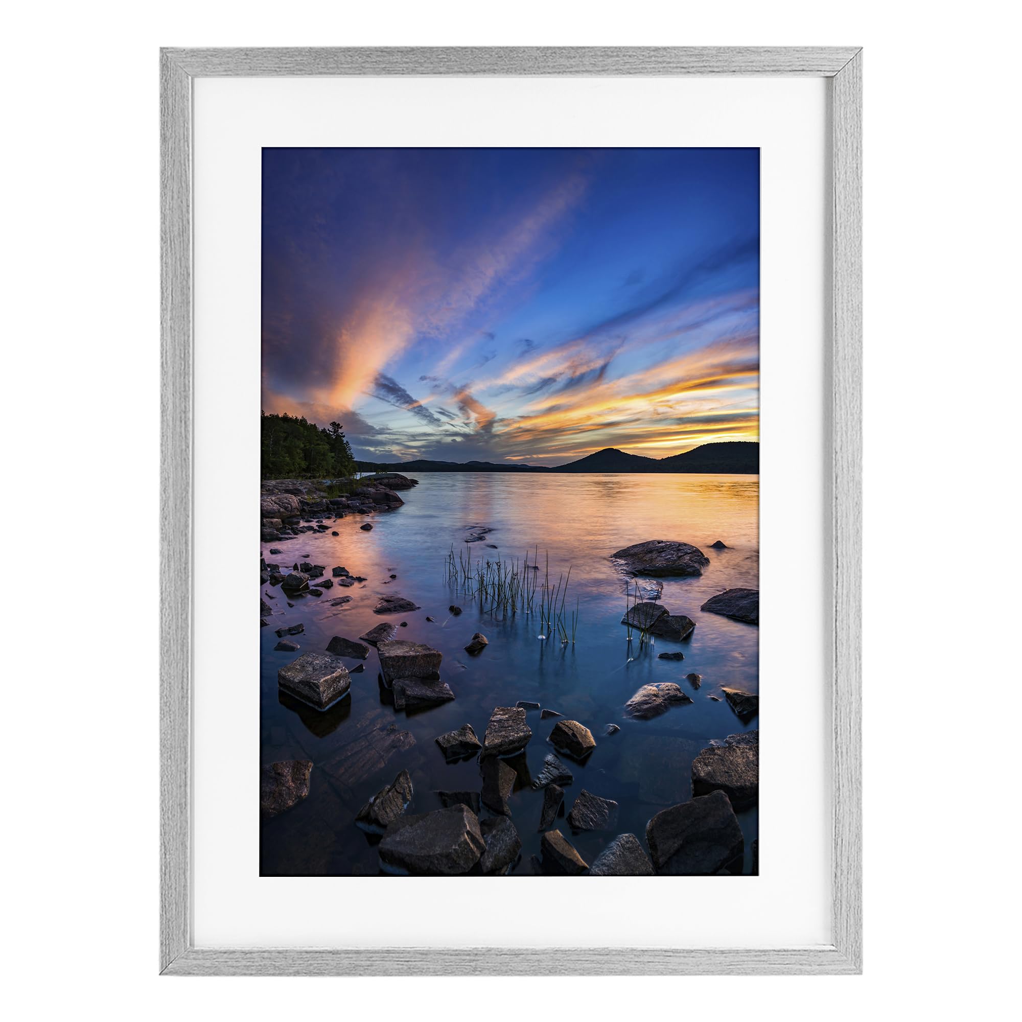 Stupell Industries Farmhouse Gray (Textured) Sunrise On Piseco Lake Serenity, 14 X 20 Inch Framed Print Under Glass