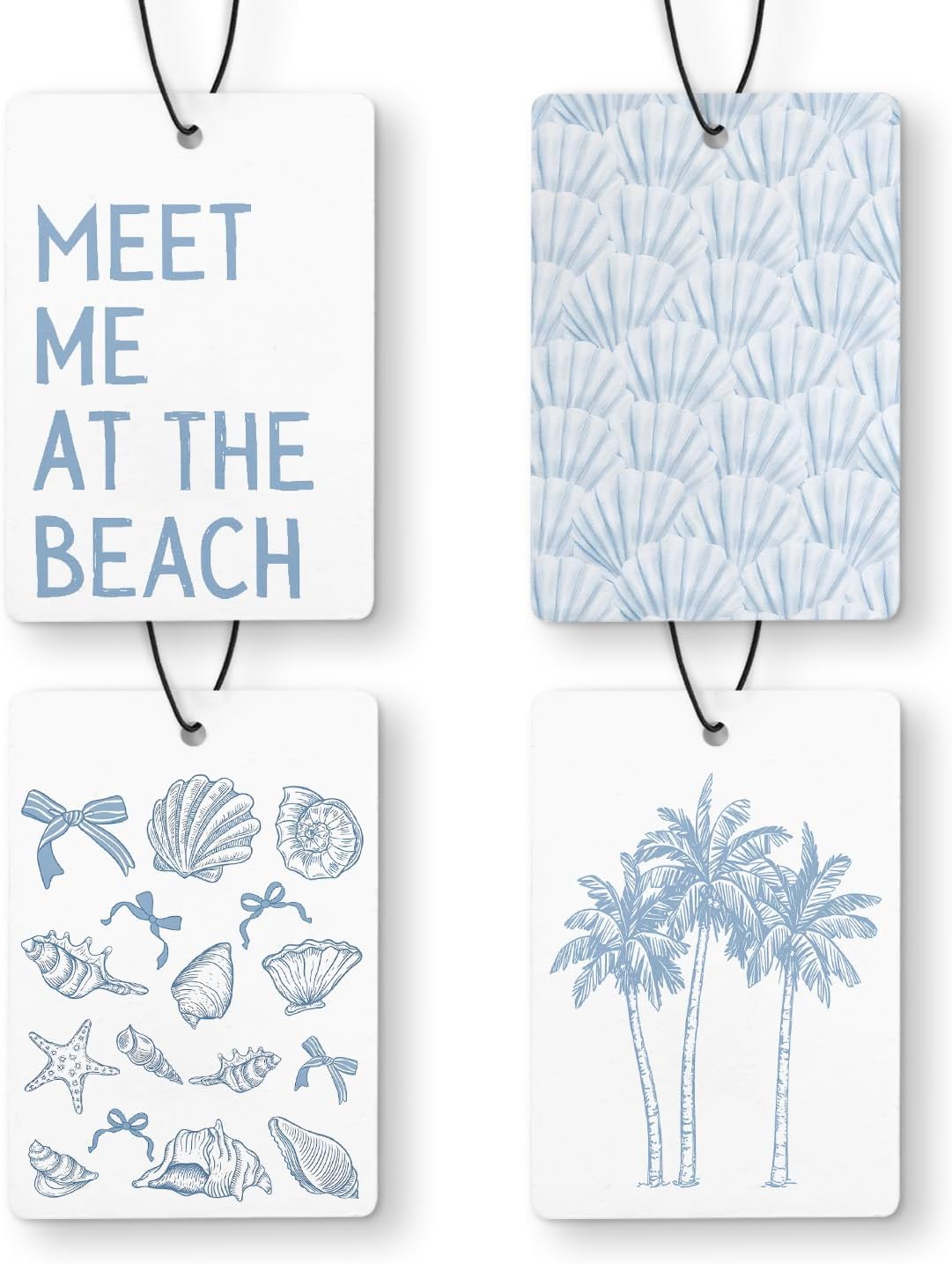 Blue Coastal Beach Car Air Freshener 4 Pcs, Preppy Coastal Seashell Palm Tree Meet Me at the Beach Hanging Air Freshener for Cars Closet Drawer Books, Cute Car Accessories for Women Girls