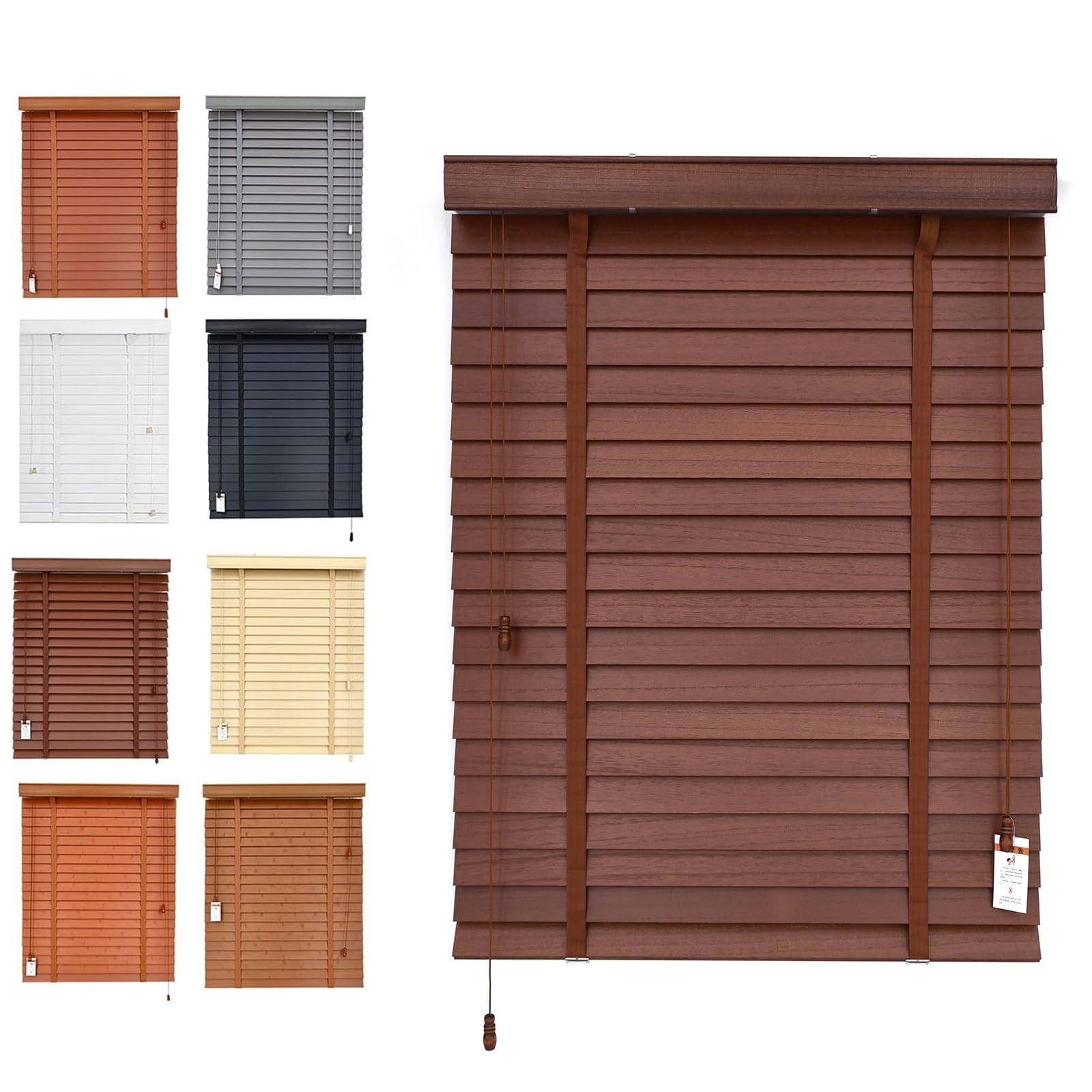 Tende Veneziana In Legno Su Misura 45 60 90 125 130 160cm Veneziane Da Interno/Esterno Senza Fori Per Finestre, 50mm Lamelle Privacy Orizzontali Oscurante Persiane Per Ufficio(Mocha)