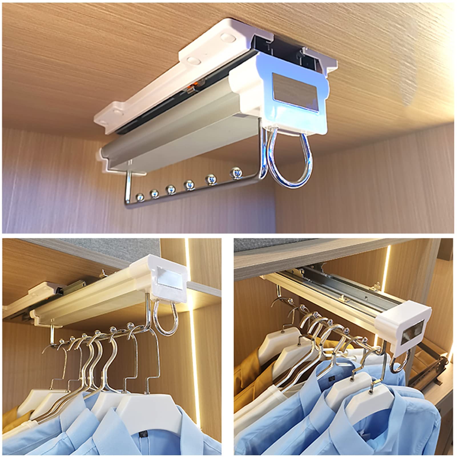 Varilla para valet de armario extraíble, Perchas para pantalones retráctiles para gabinete, Riel para perchas de ropa para guardarropa extensible, Riel deslizante de doble amortiguación, para
