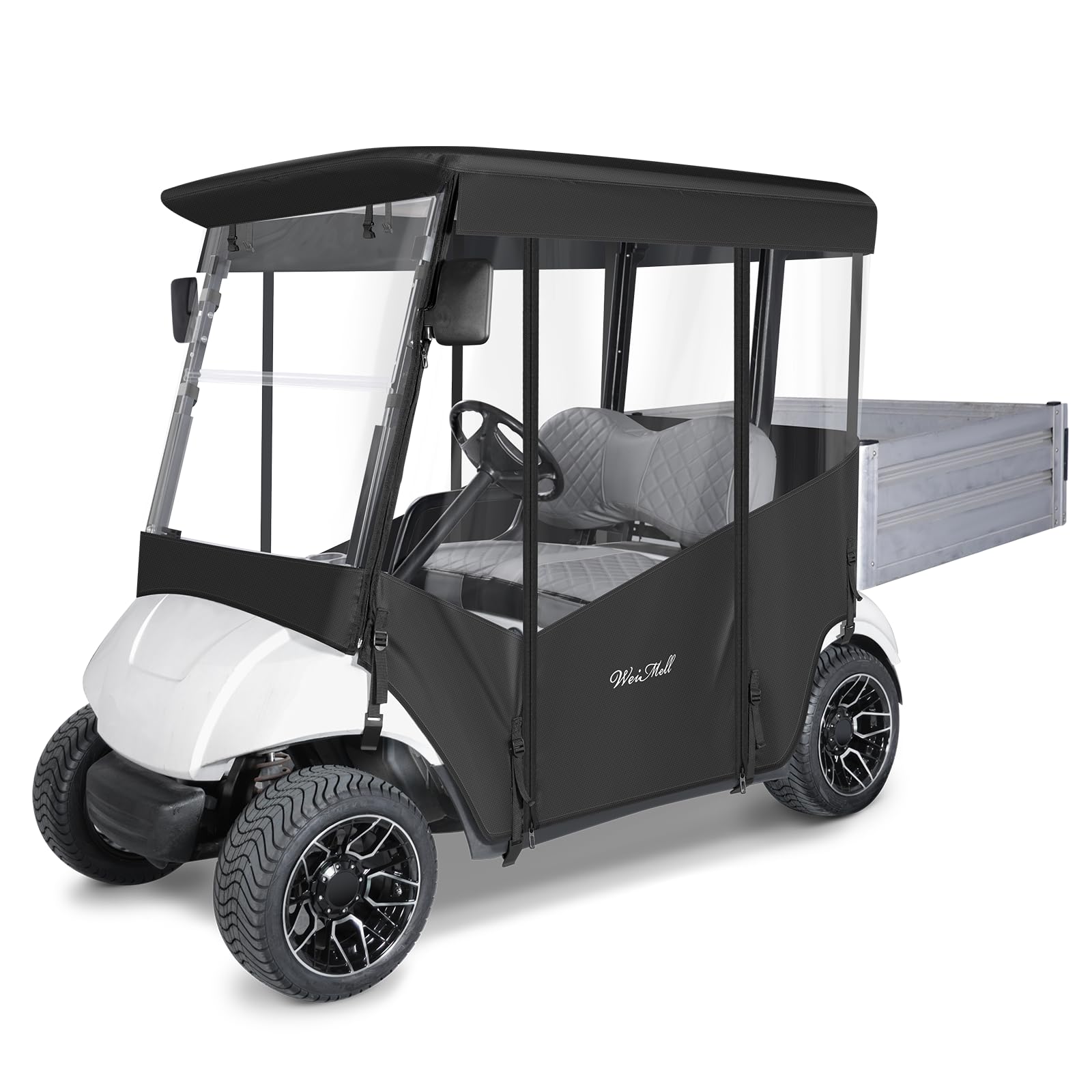 WEIMELL Golf Cart Enclosure 2 Passenger for Yamaha G29/Drive2 2-Seater with Cargo Box Waterproof Transparent Driving Rain Cover with 4-Sided Clear Windows Roll-up Door Black