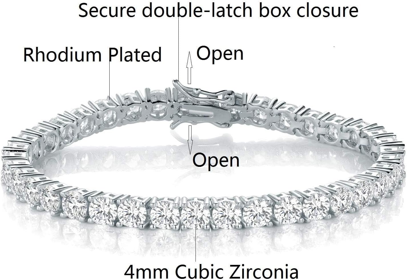 Tennis Bracelet for Women White Gold Plated Classic Bracelets Cubic Zirconia Gemstone Jewelry Gift for Her|Size 6.5-8.0 Inch 3/4mm width - Image 2
