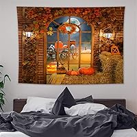 Vista 23 de HVEST Tapiz de otoño para colgar en la pared, diseño rústico de calabaza, Acción de Gracias, bosque de arce, paisaje natural para sala de estar