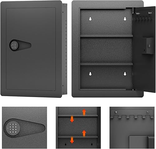 Miniatura 4 de Caja fuerte de pared entre tachuelas ocultas con bloqueo de teclado digital, acero resistente electrónico con estantes extraíbles, secreto en la